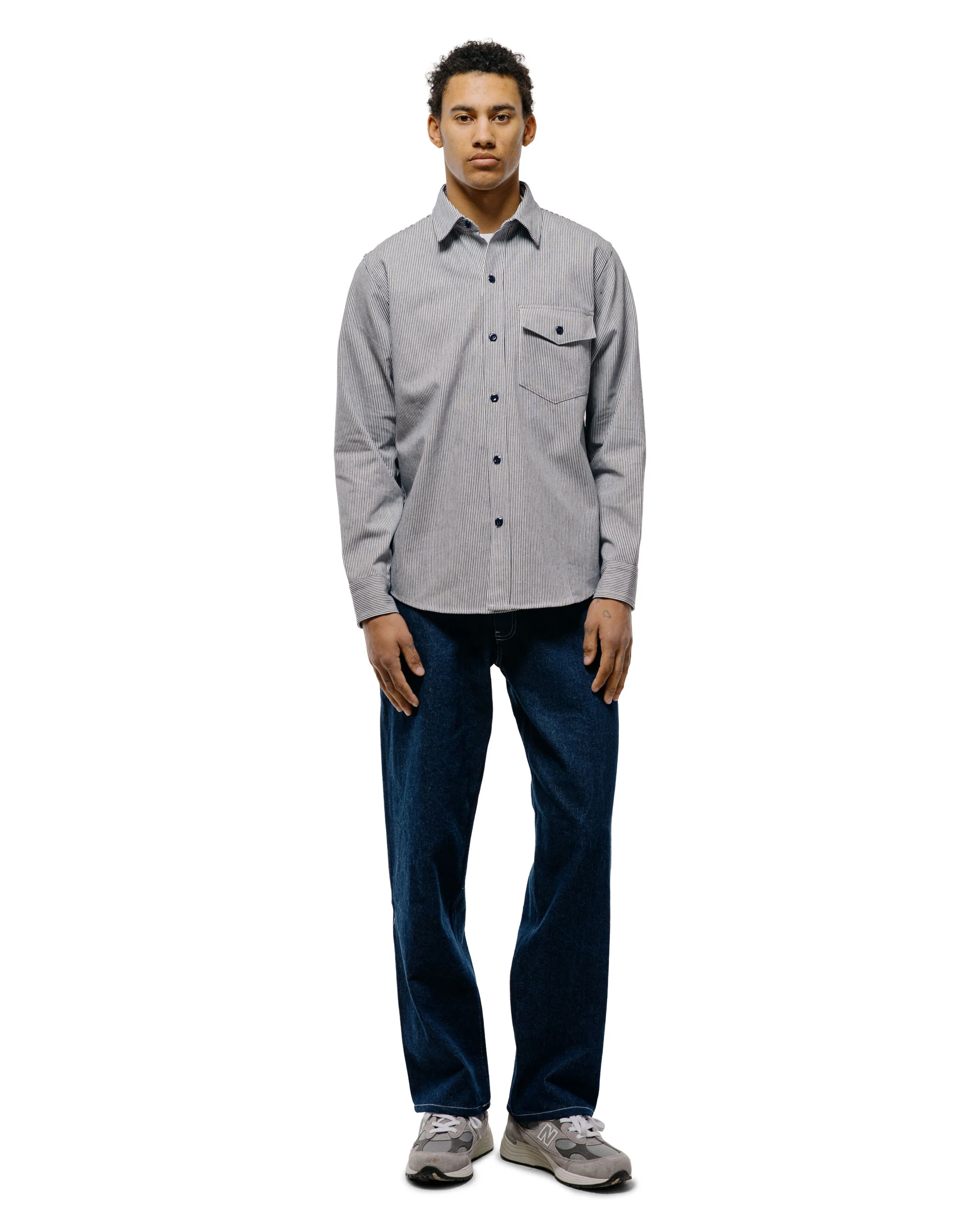 Randy's Garments 1-Pocket Work Shirt 8oz Narrow Stripe Cotton Denim White/Indigo - Image 5