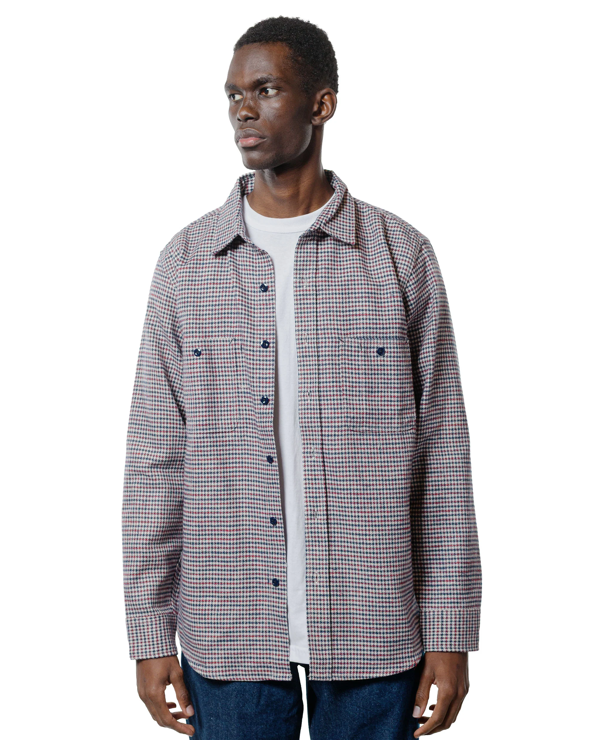 Randy's Garments 3-Pocket Work Shirt Cotton Heavy Brushed Houndstooth Blue/Red - Image 2