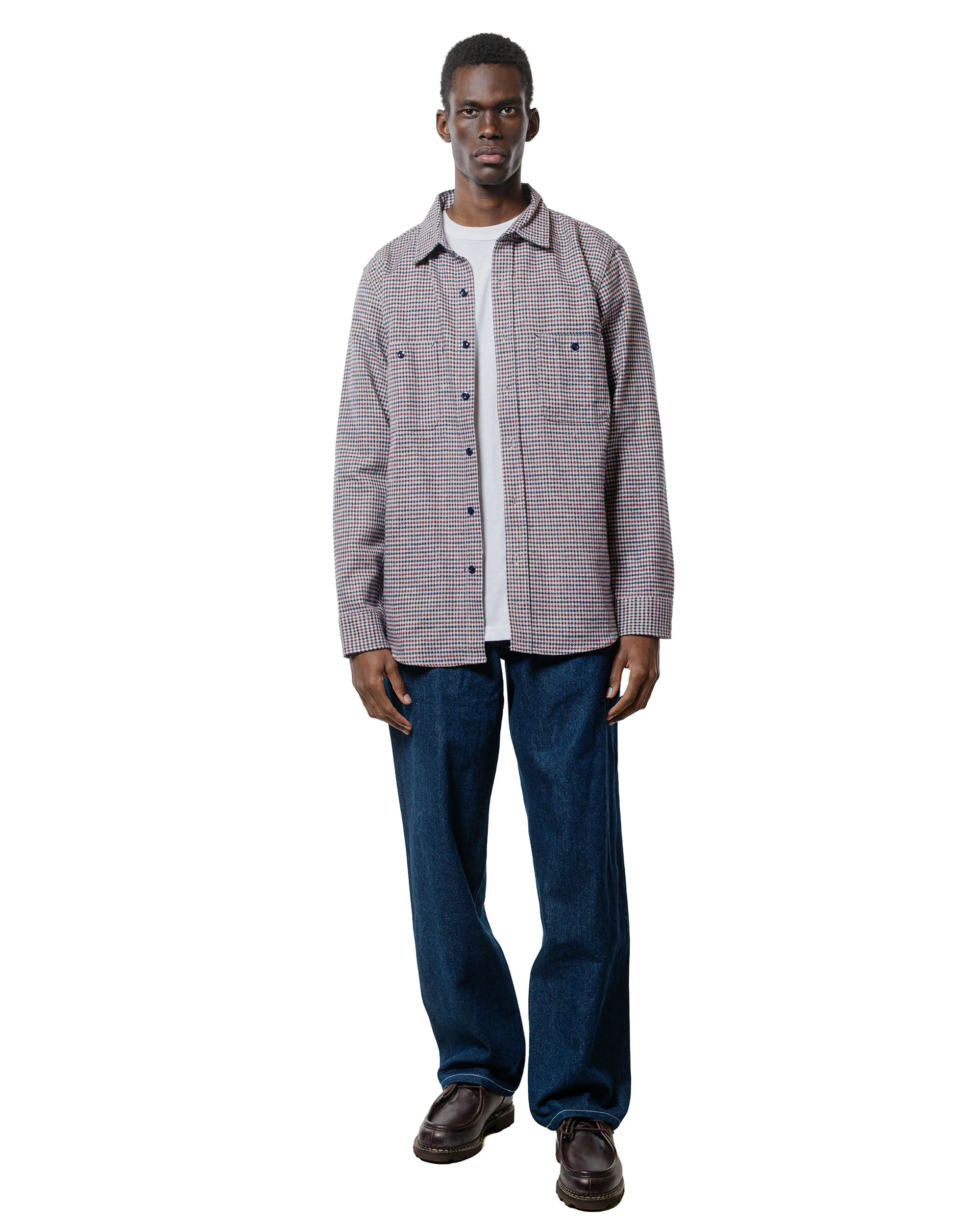 Randy's Garments 3-Pocket Work Shirt Cotton Heavy Brushed Houndstooth Blue/Red - Image 4