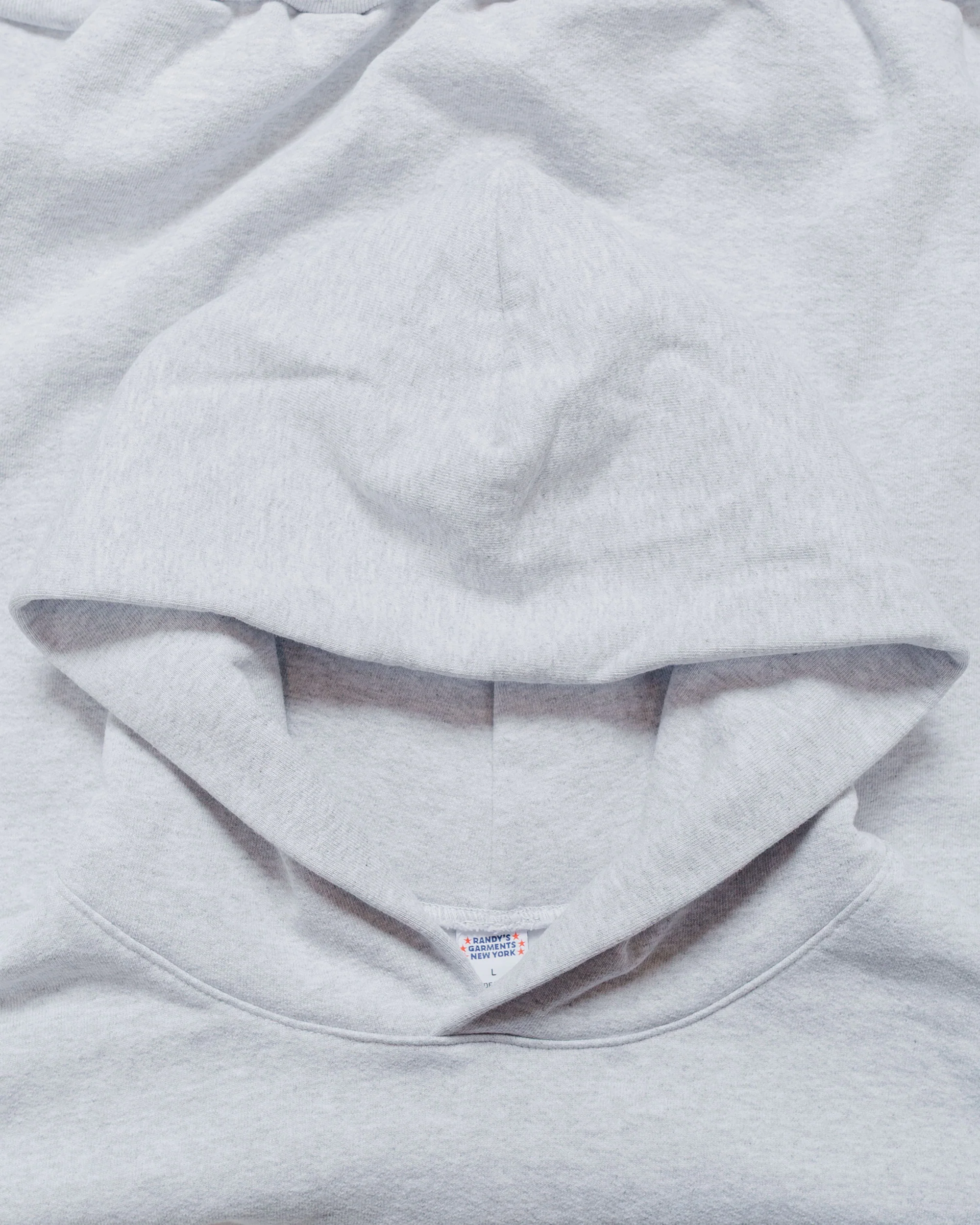 Randy's Garments Heavyweight Logo Cross-Neck Hoodie Heather Grey 14oz Cotton Poly - Image 4