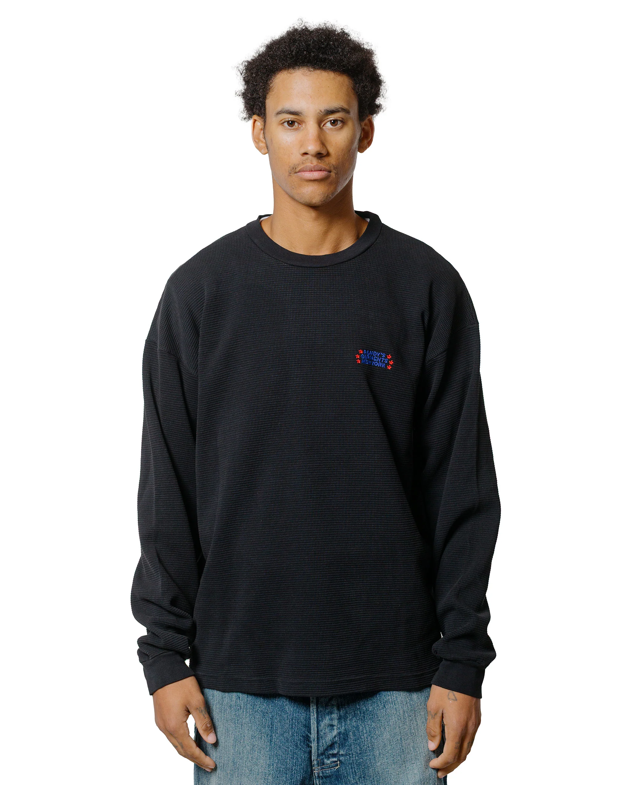 Randy's Garments Heavyweight Thermal Crewneck Black - Image 2