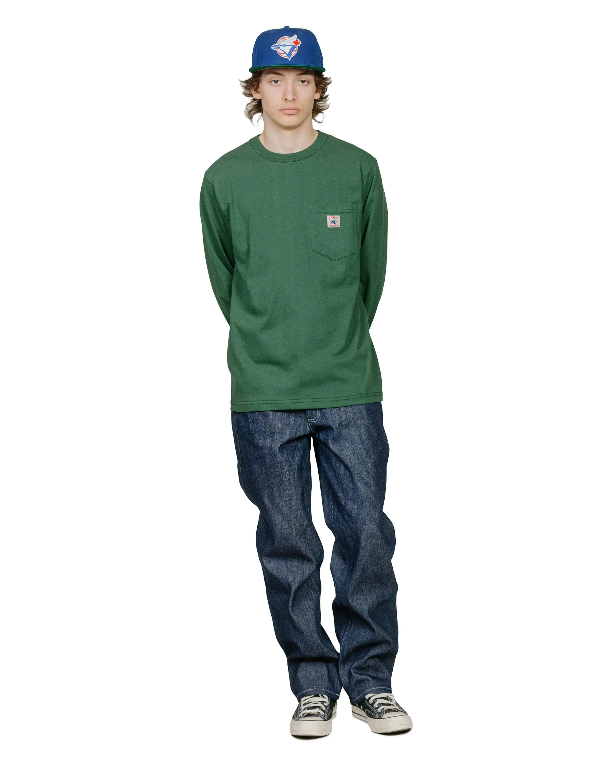Randy's Garments Long-Sleeve Pocket Tee Dark Green - Image 4