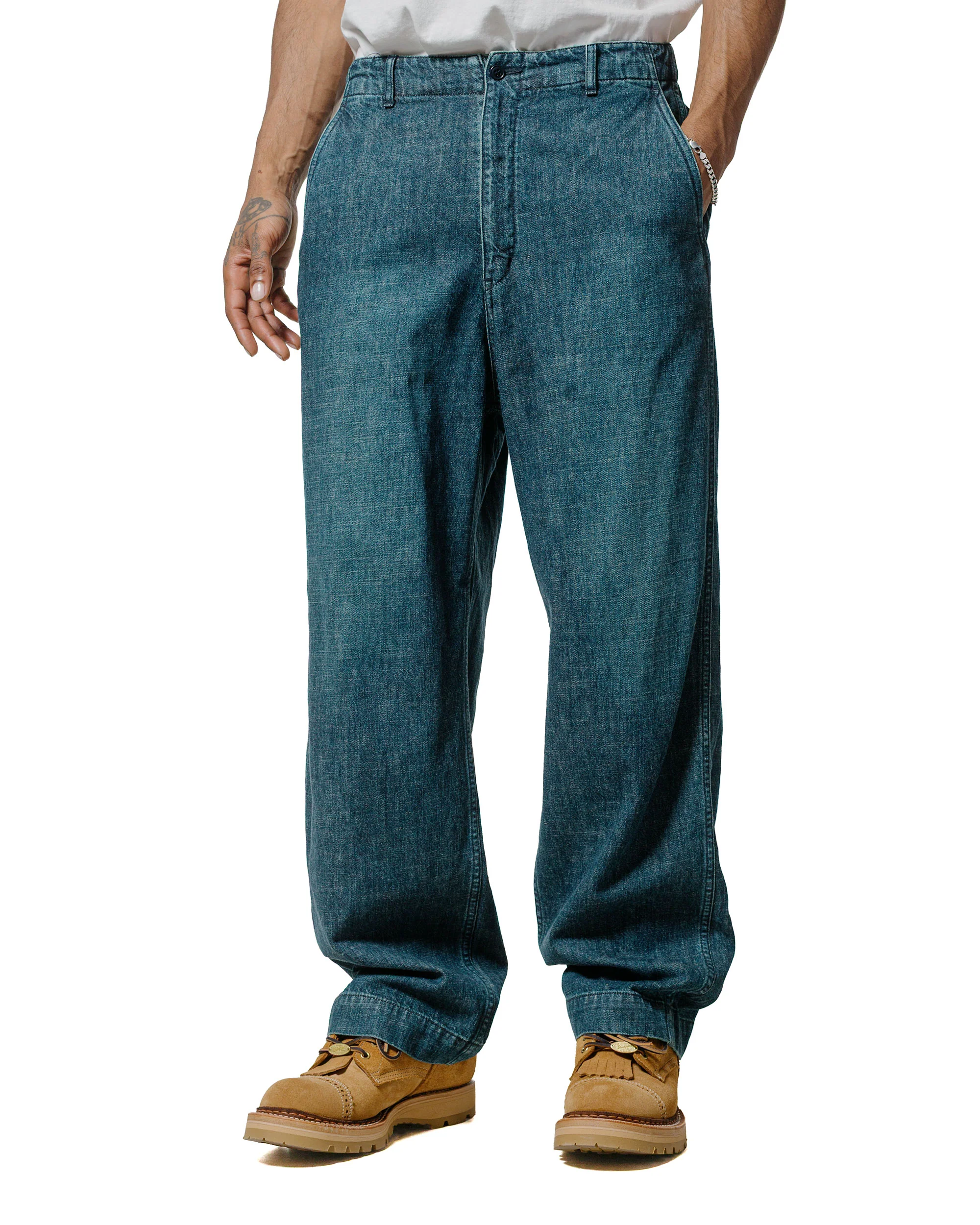 Sage de Cret 11oz. Cotton/Linen Denim Baggy Pants Navy - Image 2