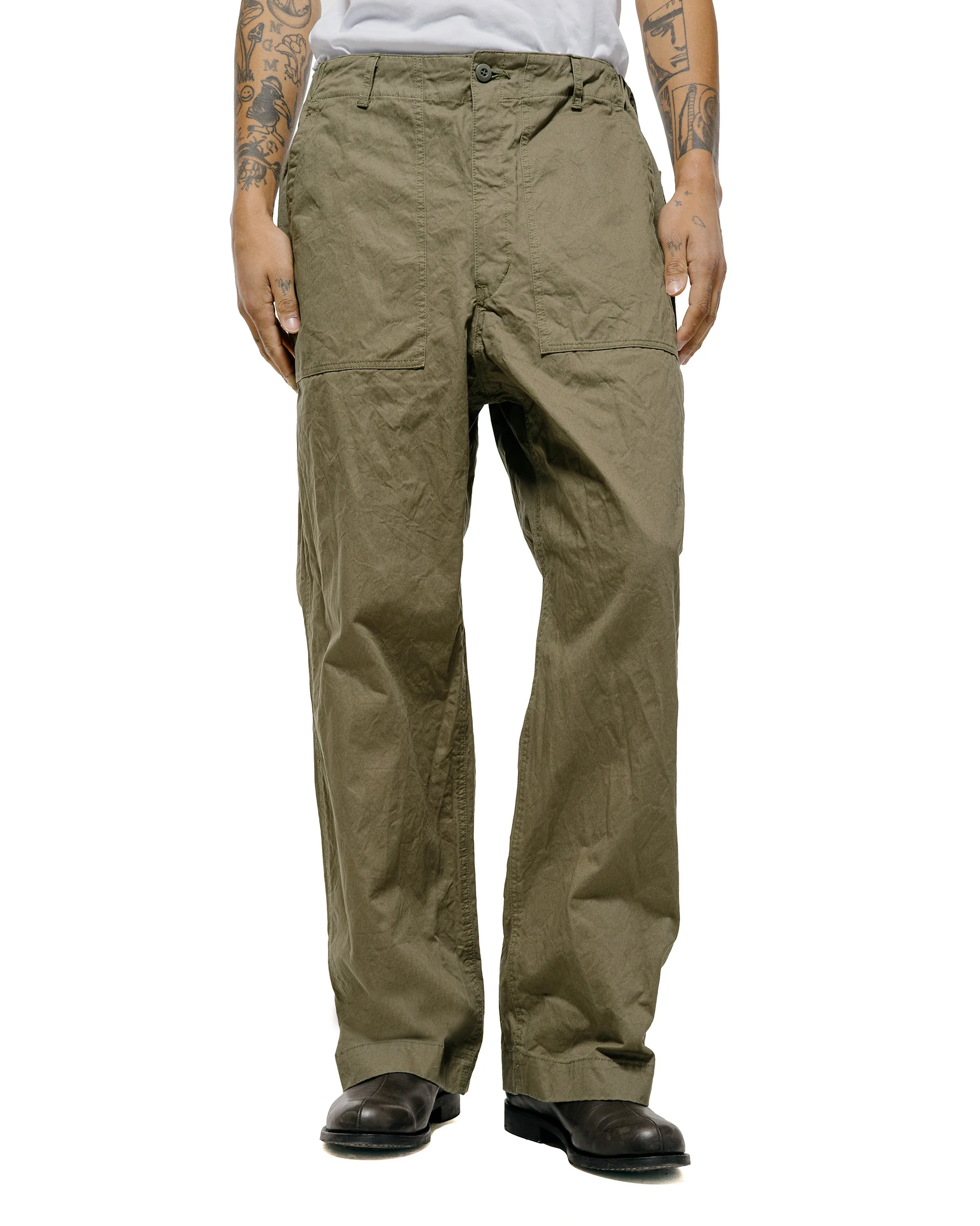 Sage de Cret CO Chino Cloth Crinkle Baggy Baker Pants Olive - Image 2