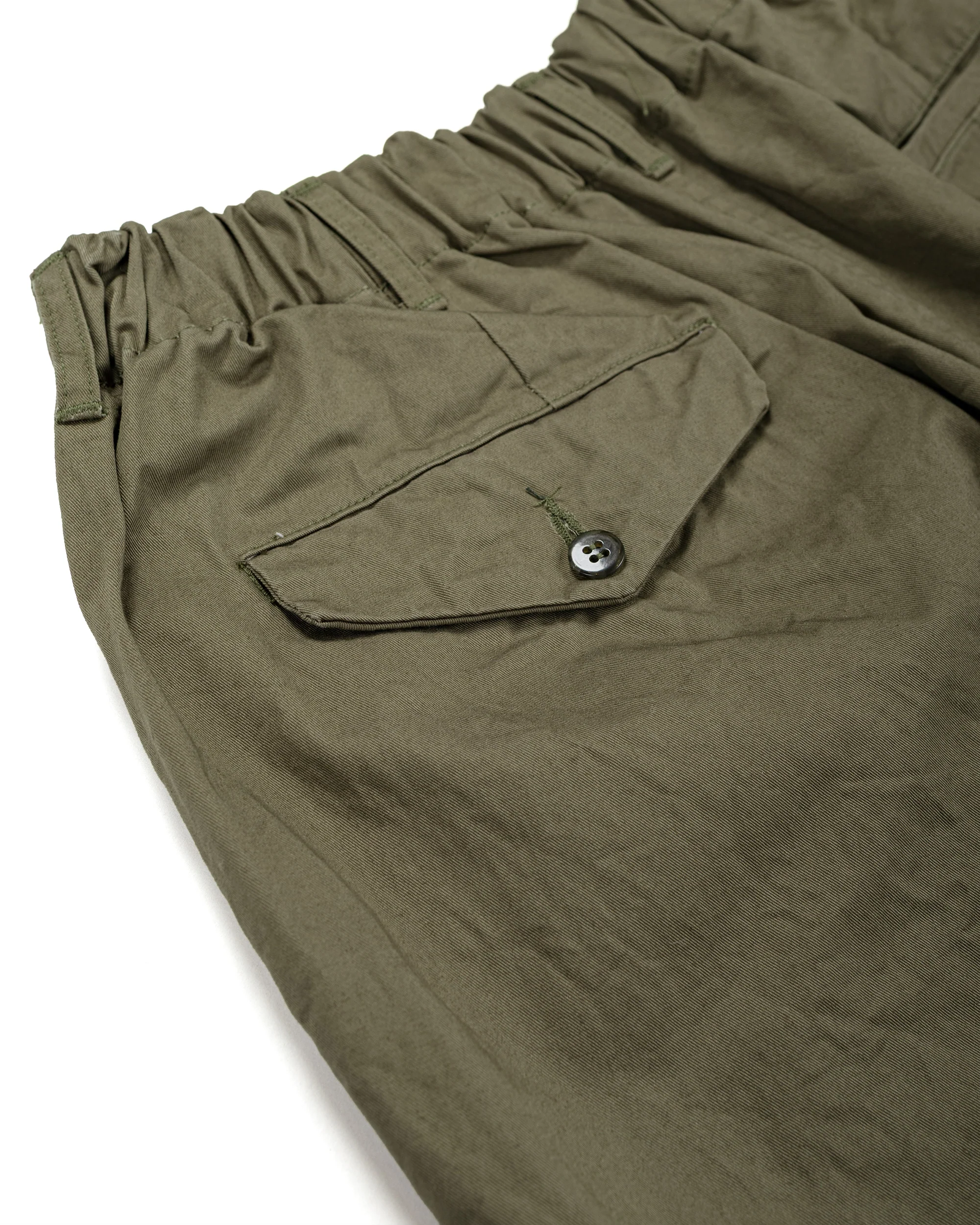 Sage de Cret CO Chino Cloth Crinkle Single Pleated Peg Top Wide Short Pants Olive - Image 5