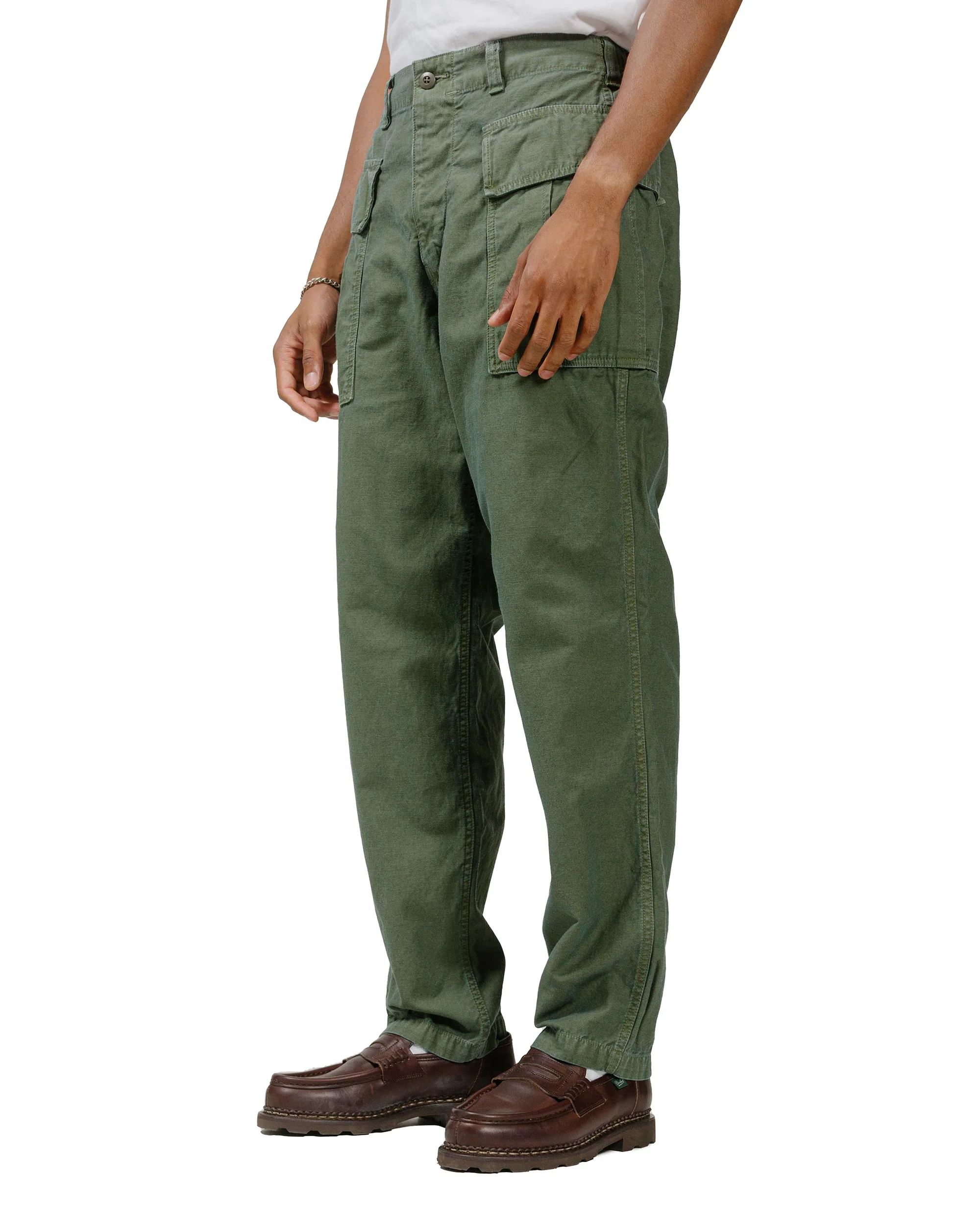 Sage de Cret Cotton/Linen Back Satin Pegtop Military Pants Olive - Image 2