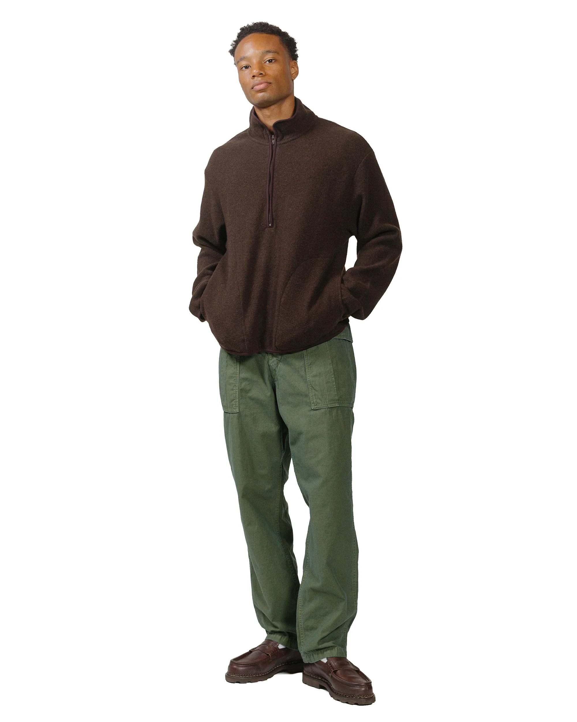 Sage de Cret Cotton/Linen Back Satin Pegtop Military Pants Olive - Image 4