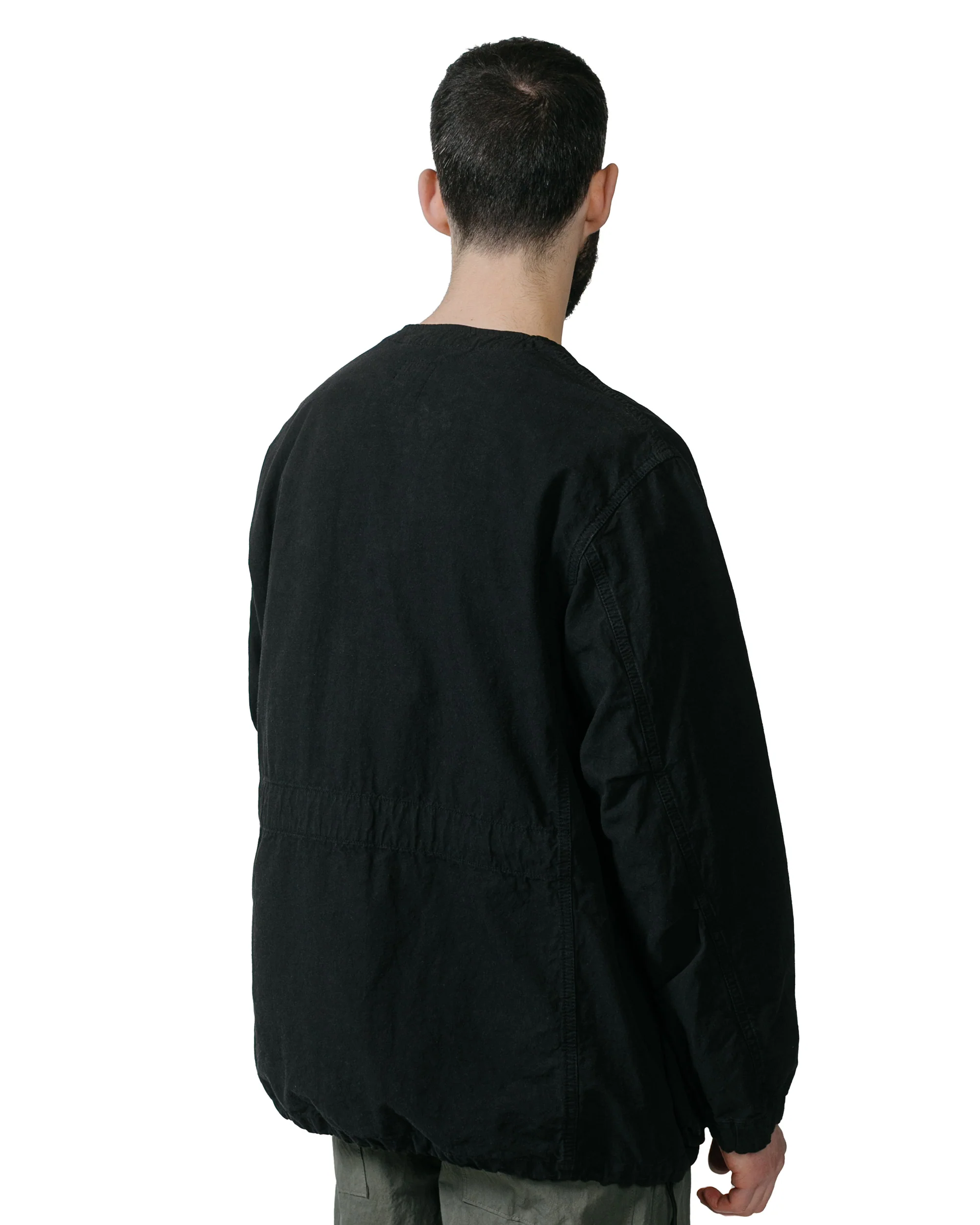 Sage de Cret High Density Cotton Hemp Collarless Fatigue Jacket Black - Image 3