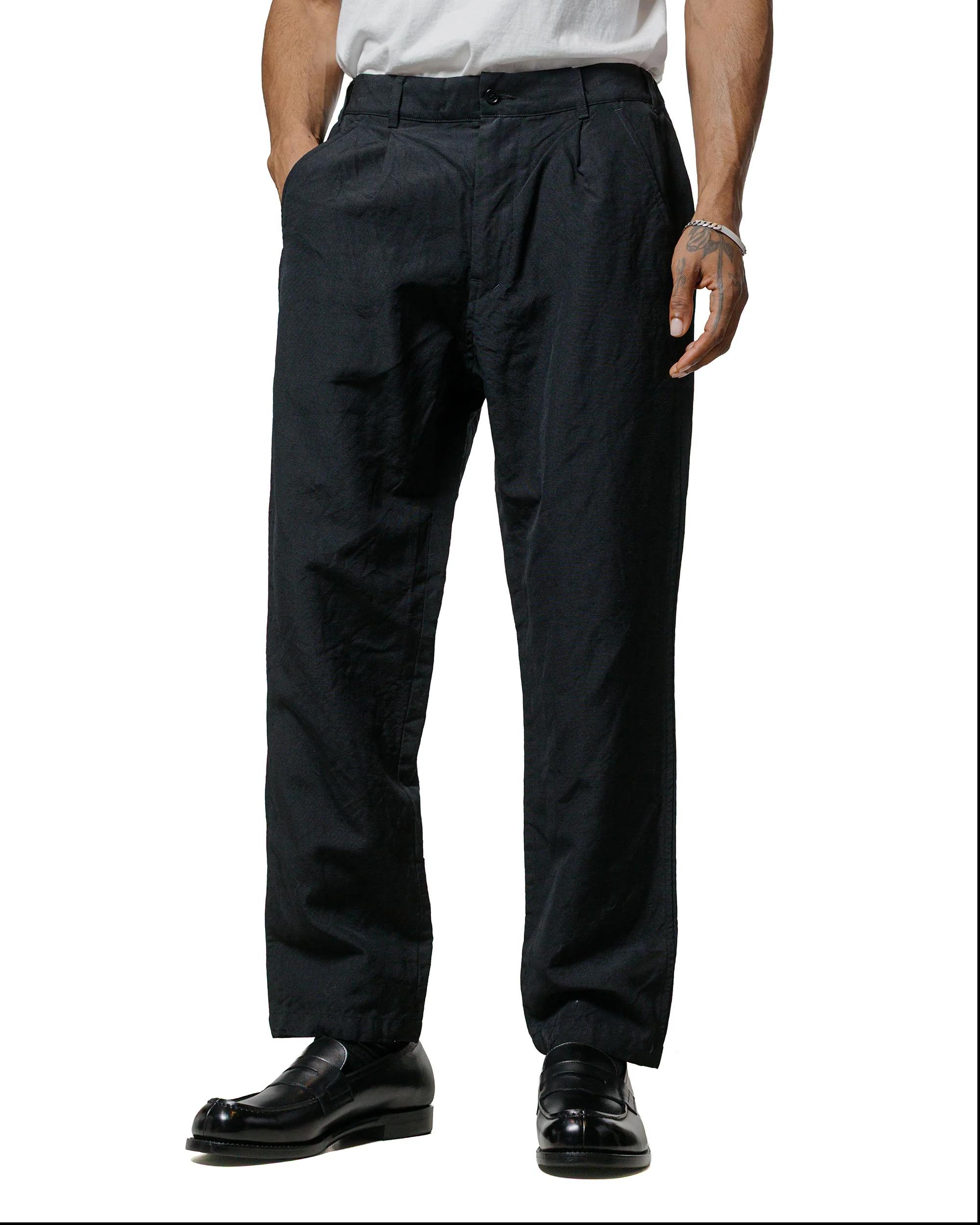 Sage de Cret High Density Wool/Linen Oxford Pegtop Single Pleat Pants Black - Image 2