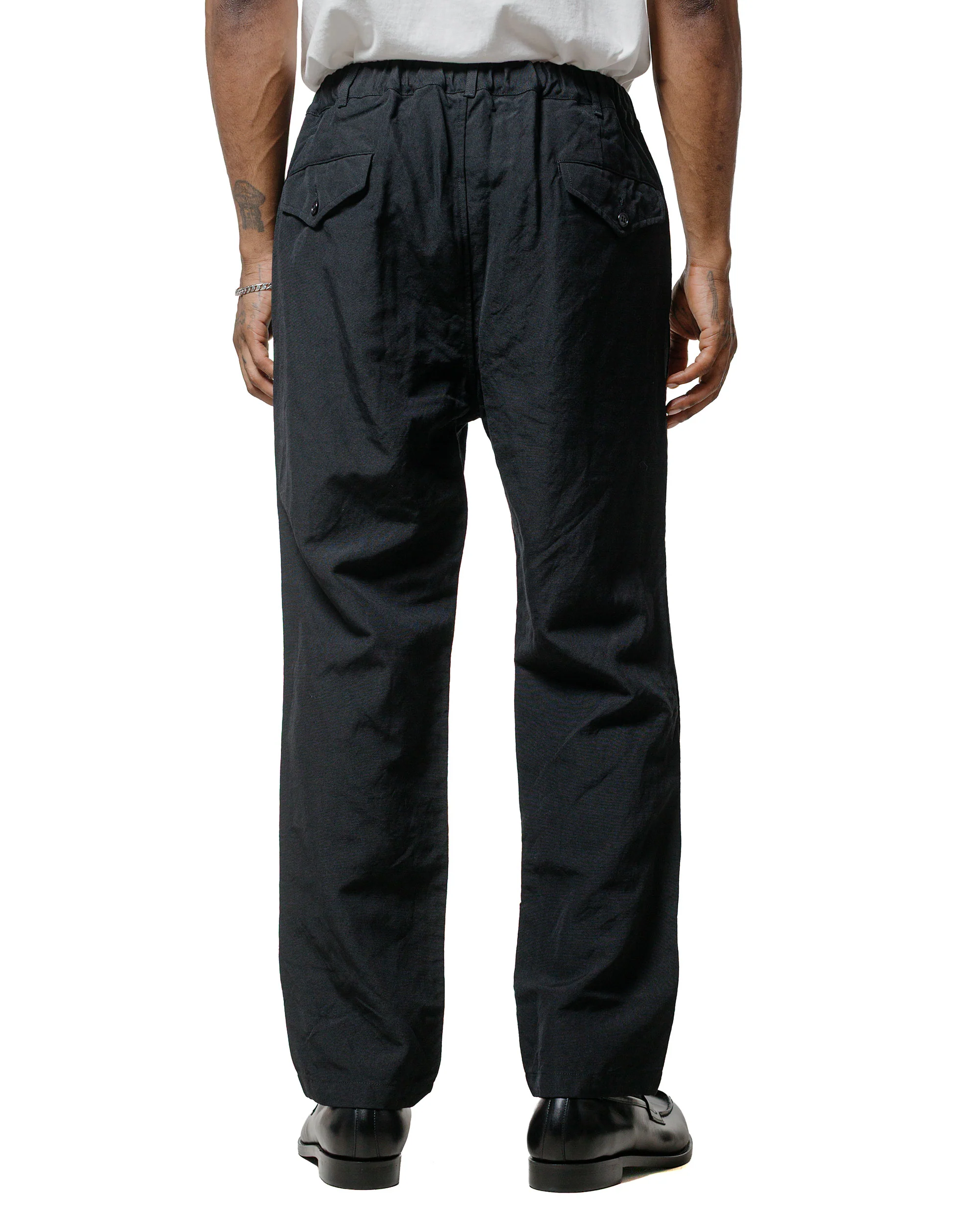 Sage de Cret High Density Wool/Linen Oxford Pegtop Single Pleat Pants Black - Image 3