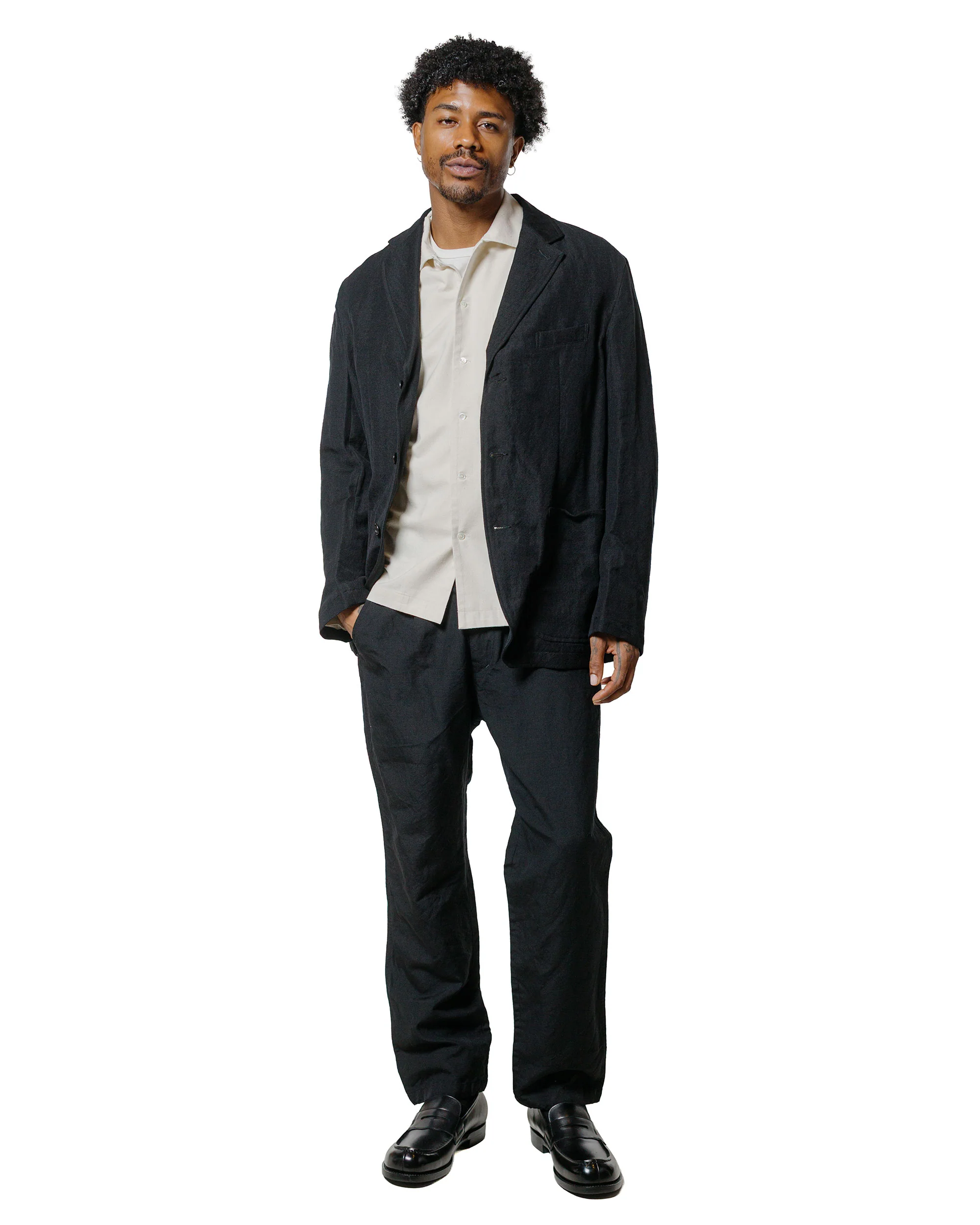 Sage de Cret High Density Wool/Linen Oxford Pegtop Single Pleat Pants Black - Image 4