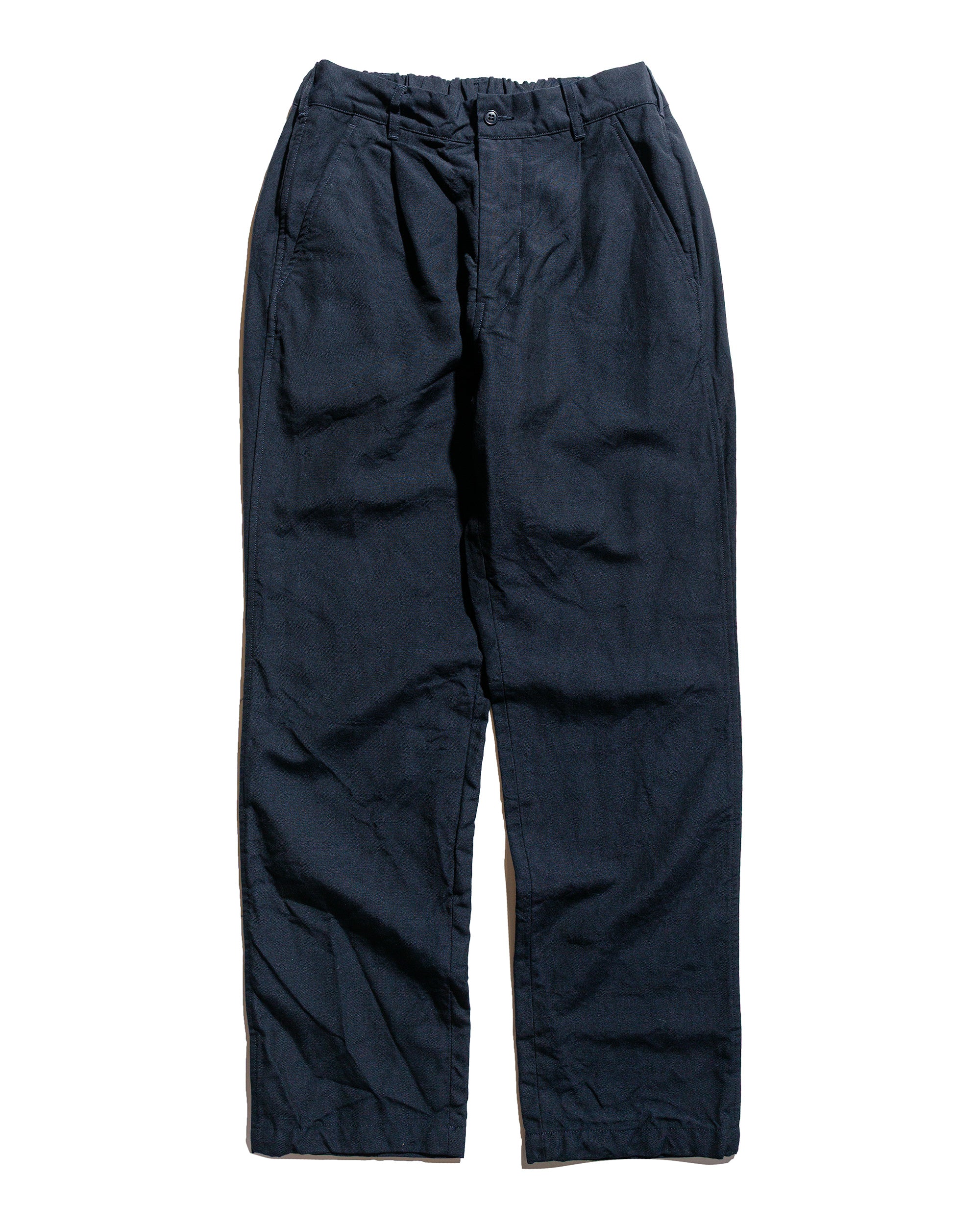 Sage de Cret High Density Wool/Linen Oxford Pegtop Single Pleat Pants Navy