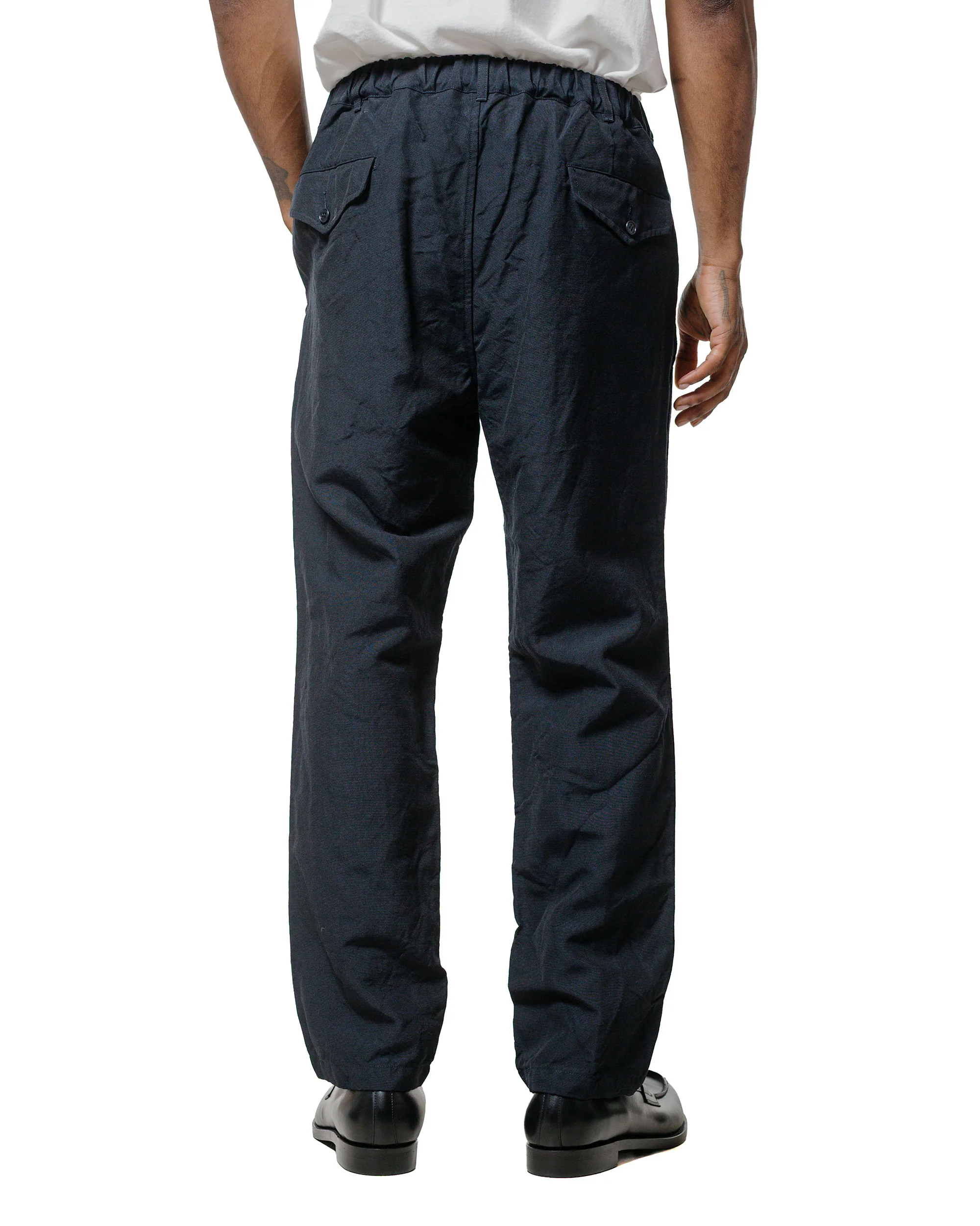 Sage de Cret High Density Wool/Linen Oxford Pegtop Single Pleat Pants Navy - Image 3