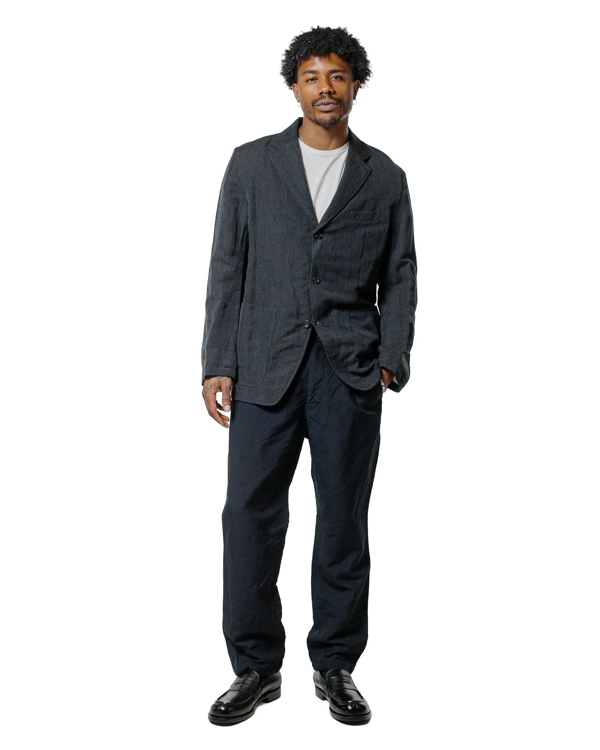 Sage de Cret High Density Wool/Linen Oxford Pegtop Single Pleat Pants Navy - Image 4