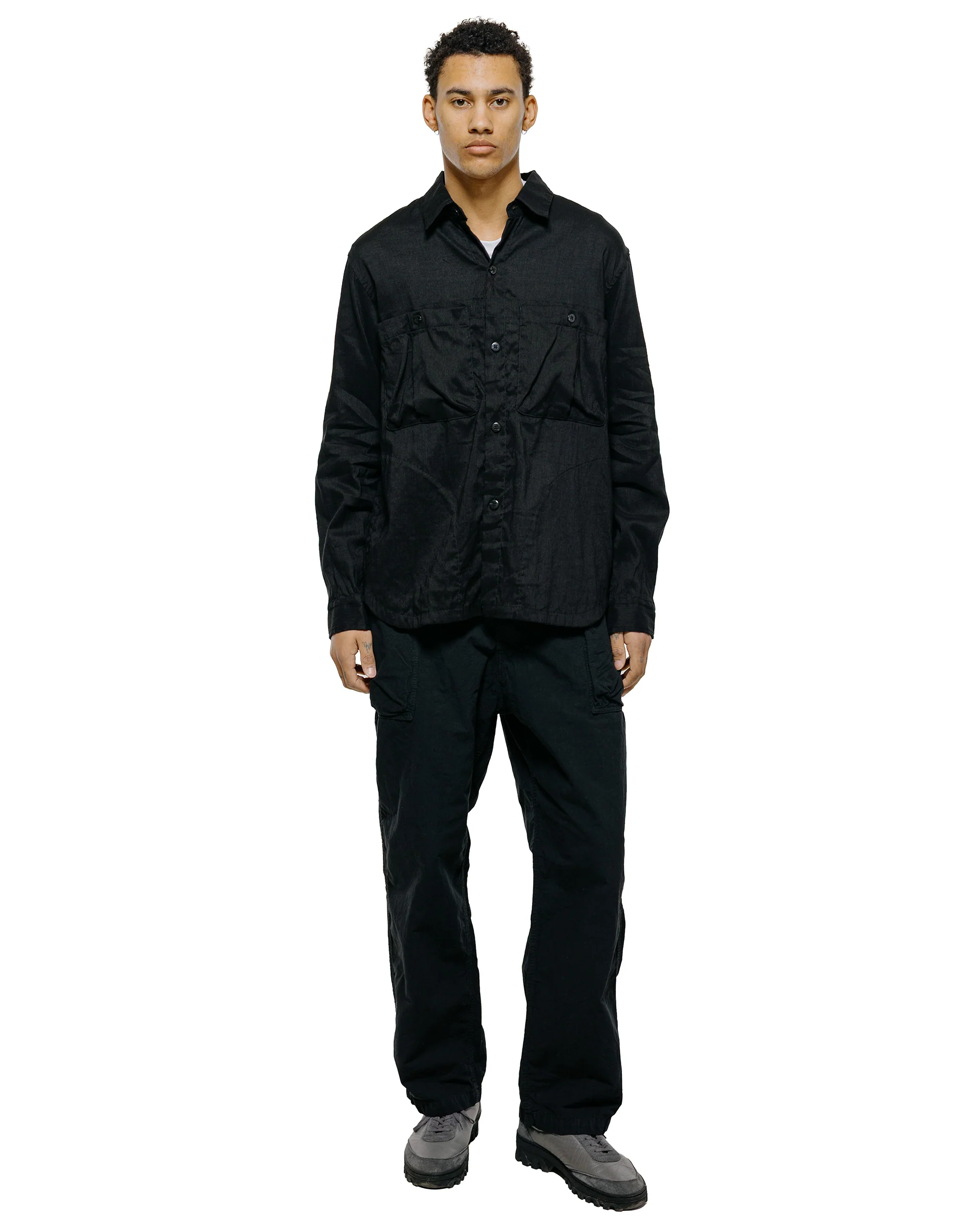 Sage de Cret LI/CO/WO Washed Lawn Cloth Work Shirt Jacket Black - Image 4