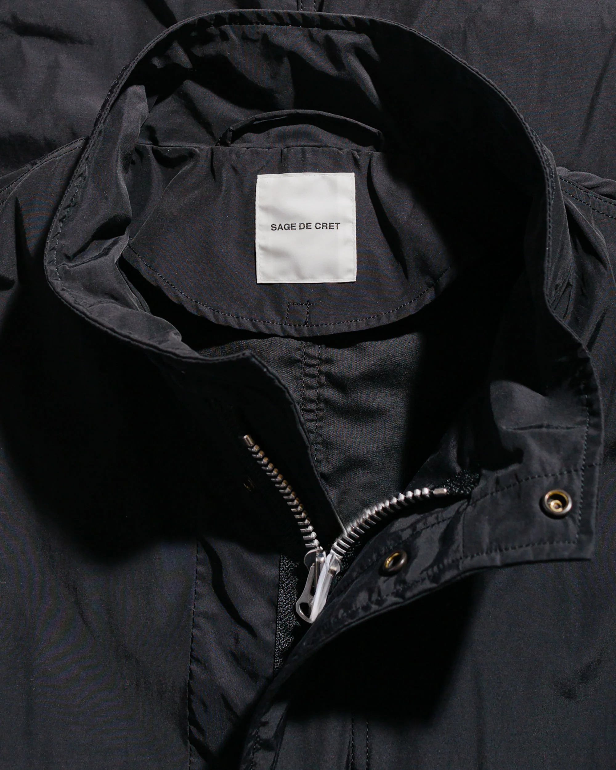 Sage de Cret Nylon/Cotton Typewriter Patchwork Military Jacket Black - Image 5
