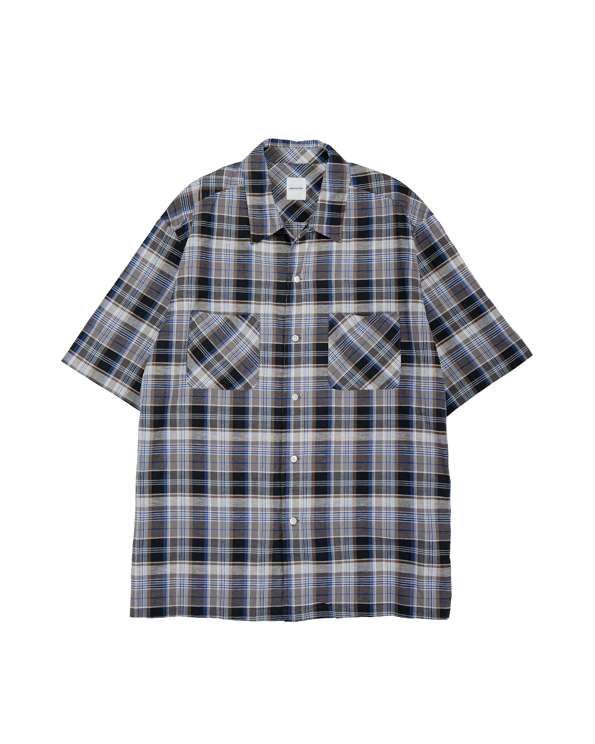 Sage de Cret Organic CO/LI Madras Check Short Sleeve Open Collar Shirt Gray