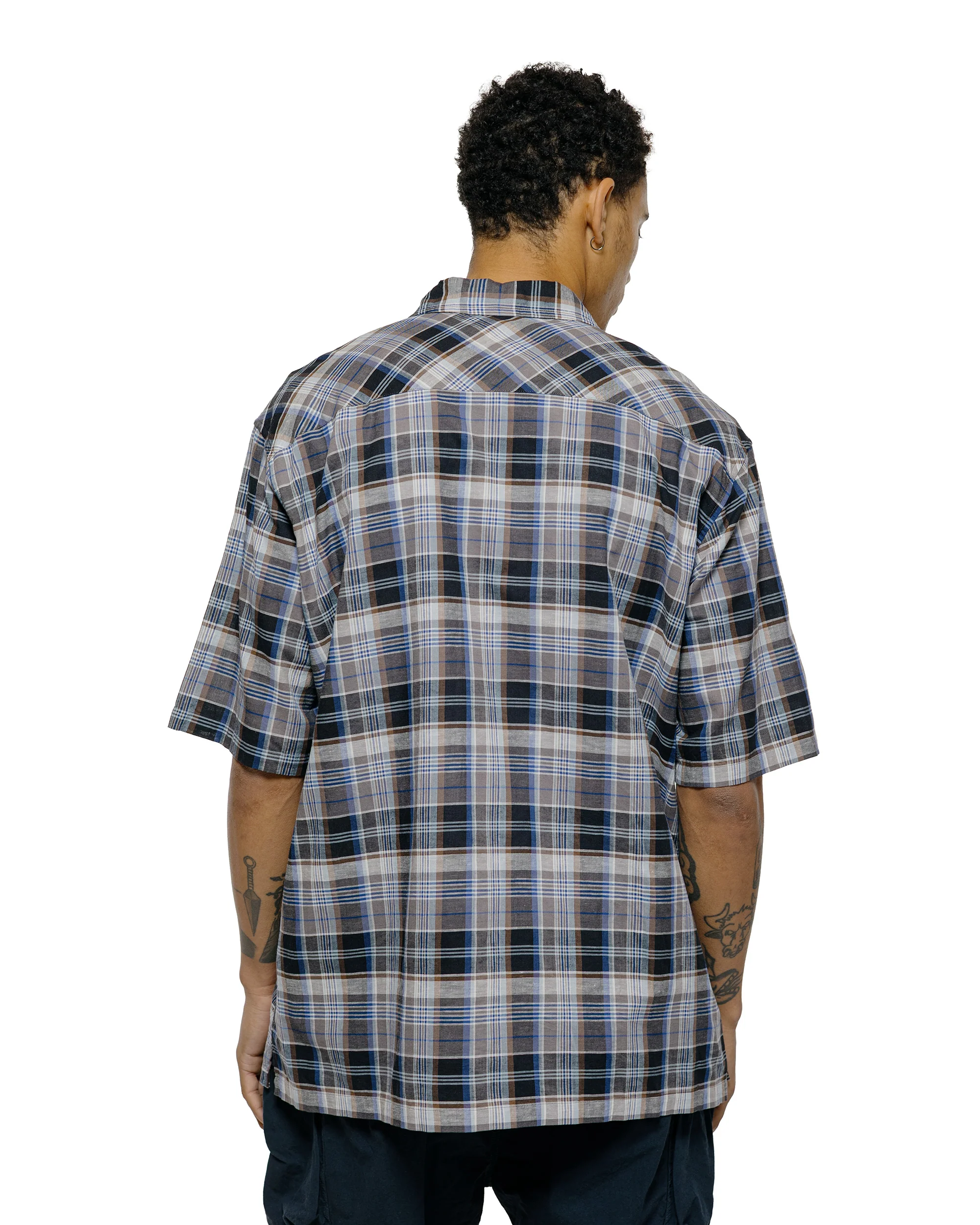 Sage de Cret Organic CO/LI Madras Check Short Sleeve Open Collar Shirt Gray - Image 3