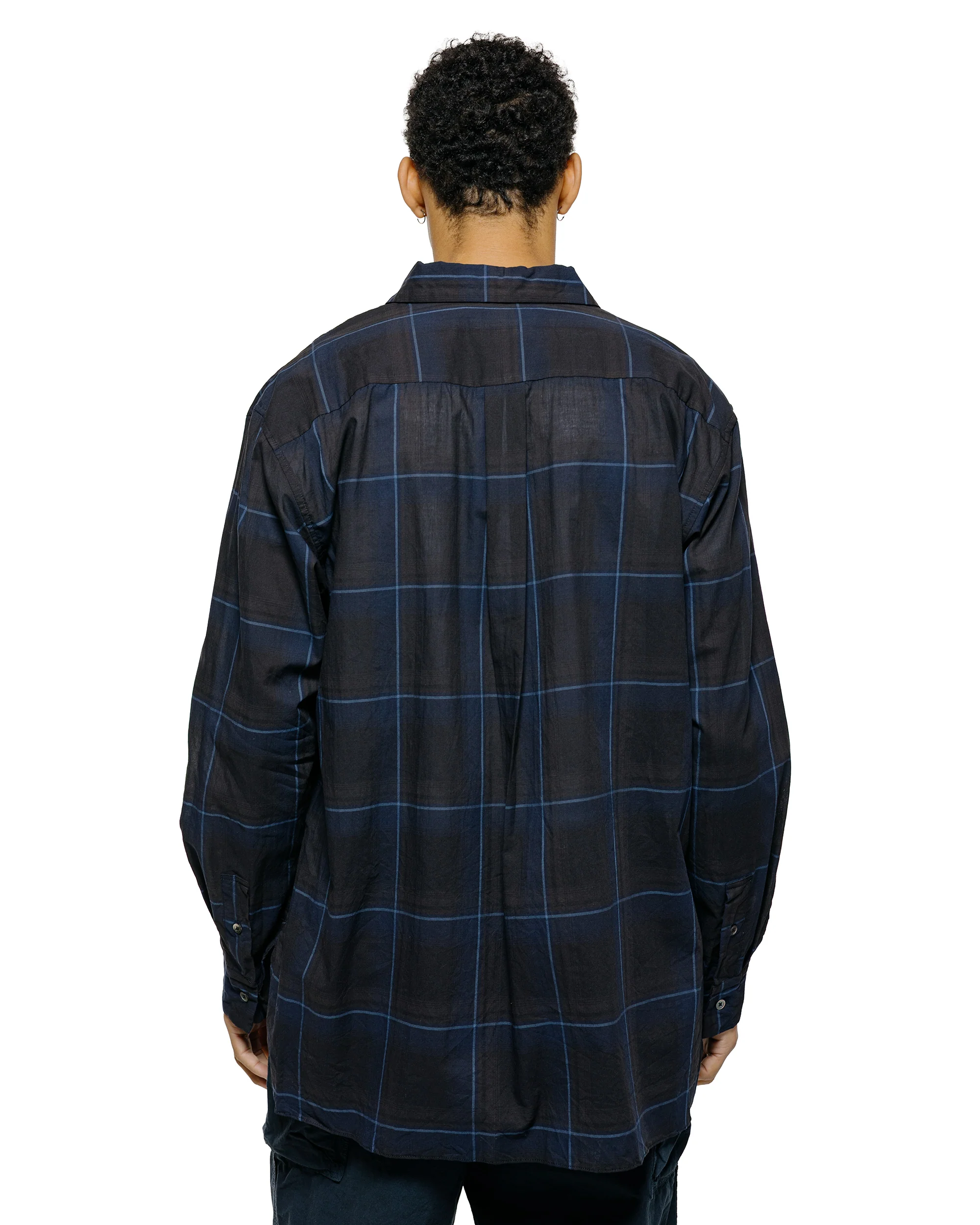 Sage de Cret Organic Cotton Madras Pigmnet CT Long Regular Collar Shirt Navy - Image 3