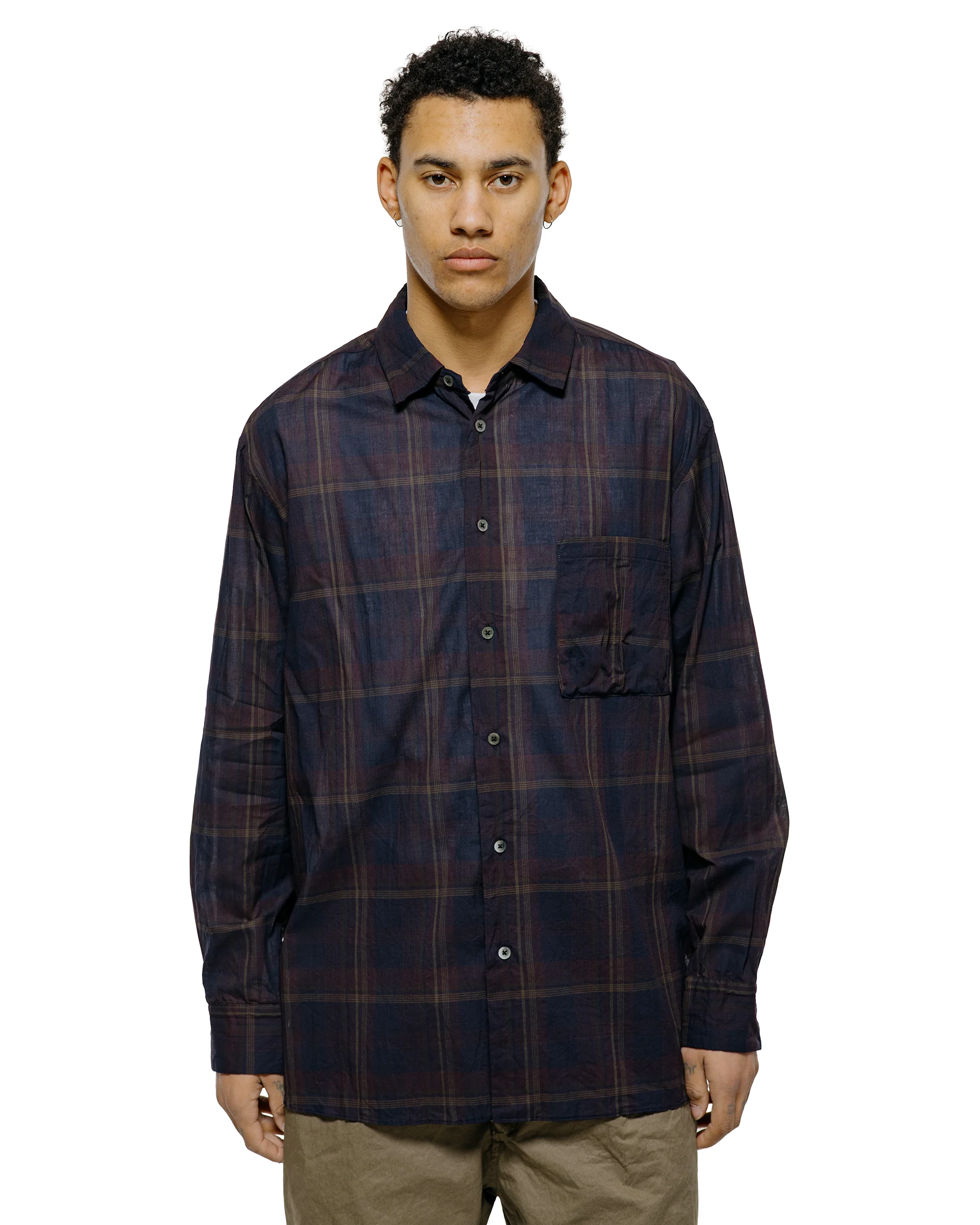 Sage de Cret Organic Cotton Madras Pigmnet CT Long Regular Collar Shirt Wine - Image 2