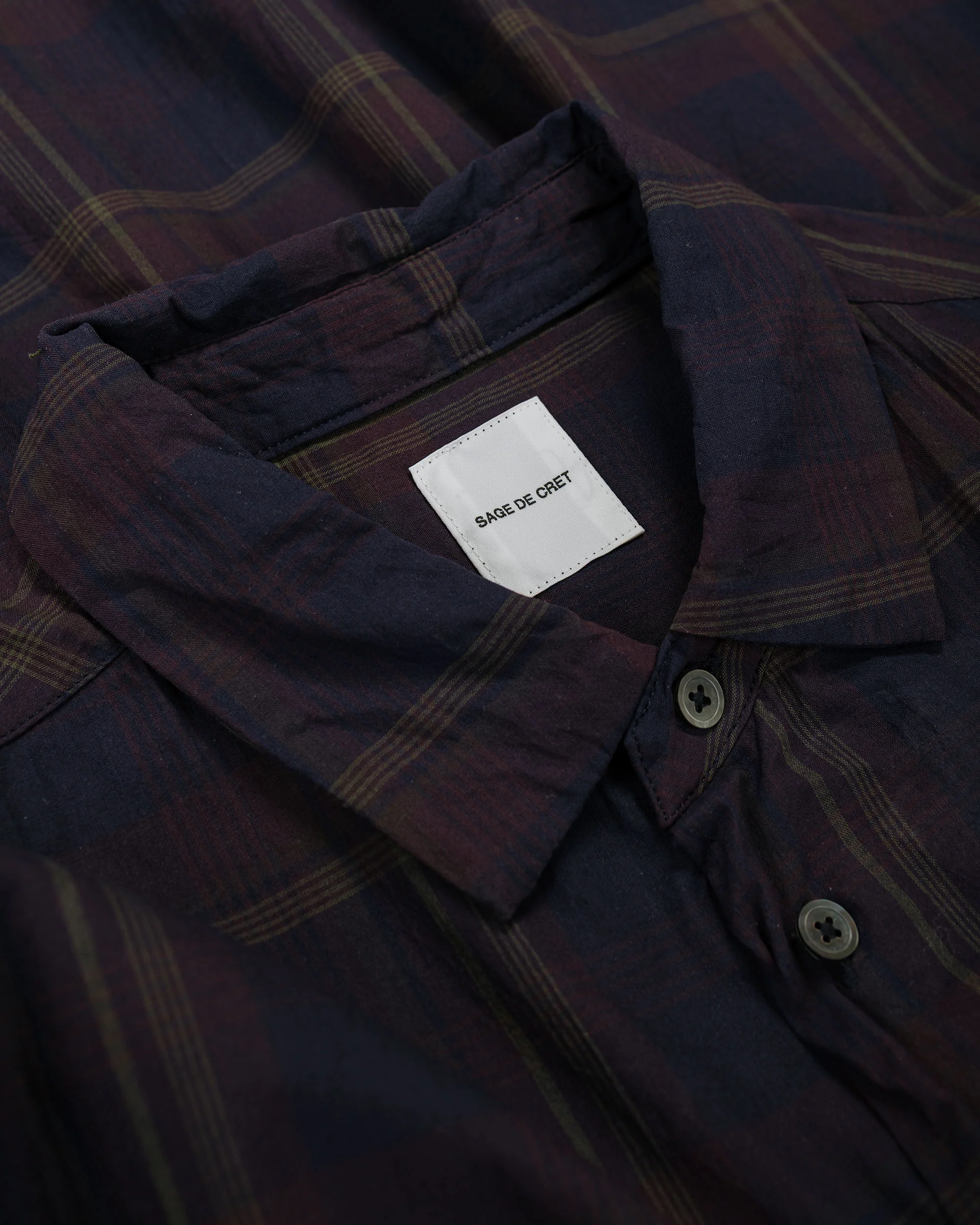Sage de Cret Organic Cotton Madras Pigmnet CT Long Regular Collar Shirt Wine - Image 5