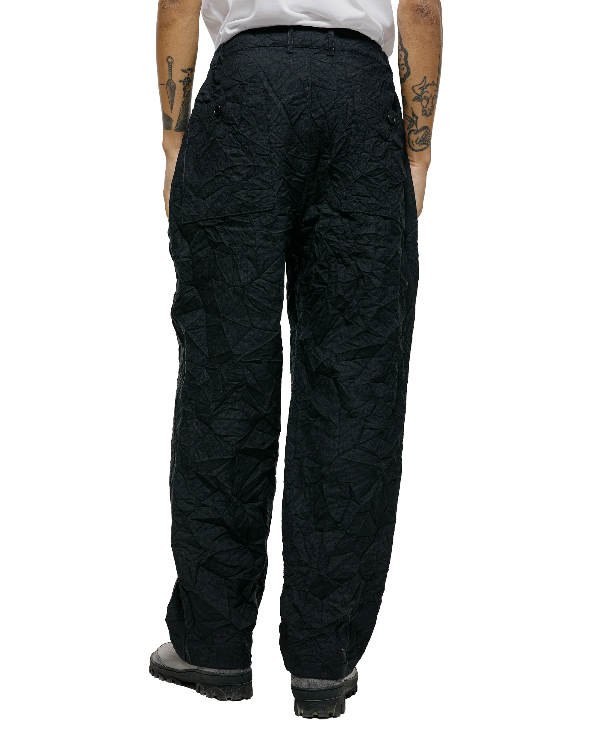 Sage de Cret WO/LI Crinkle Single Pleated Wide Pants Black - Image 3