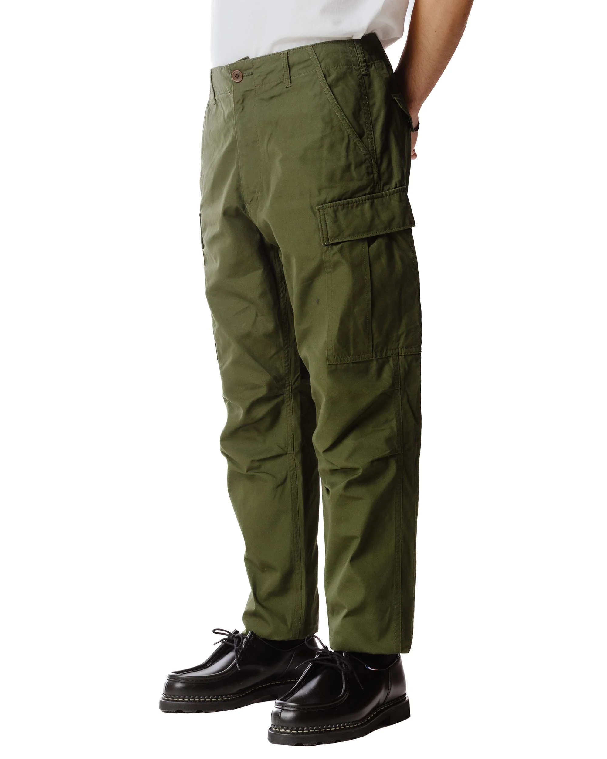 Sage de Cret x Lost & Found Coated Cotton/Linen Cargo Trouser Olive - Image 3