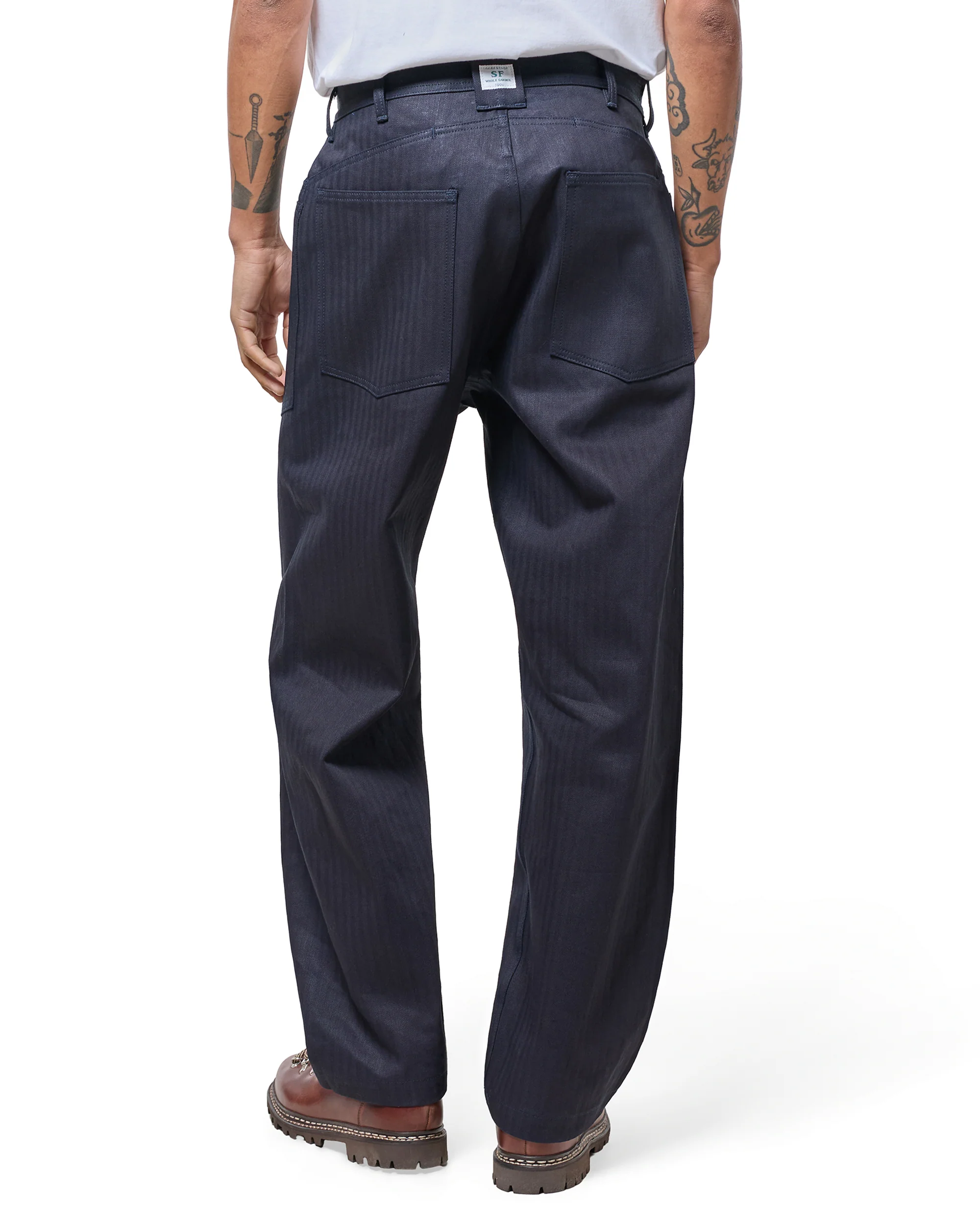 Sassafras D Scoop Pants Herringbone Indigo/Black - Image 3