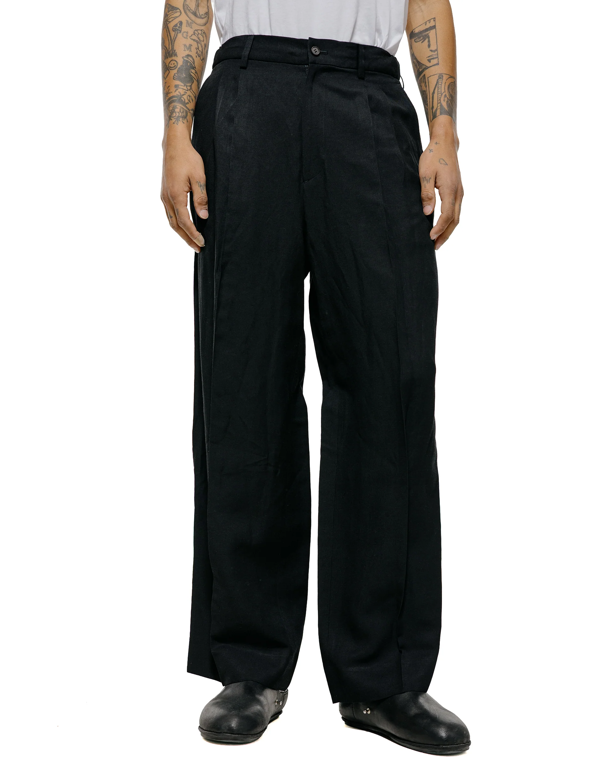 ssstein Viscose/Linen/Rayon Twill Easy Long Wide Trousers Black - Image 2
