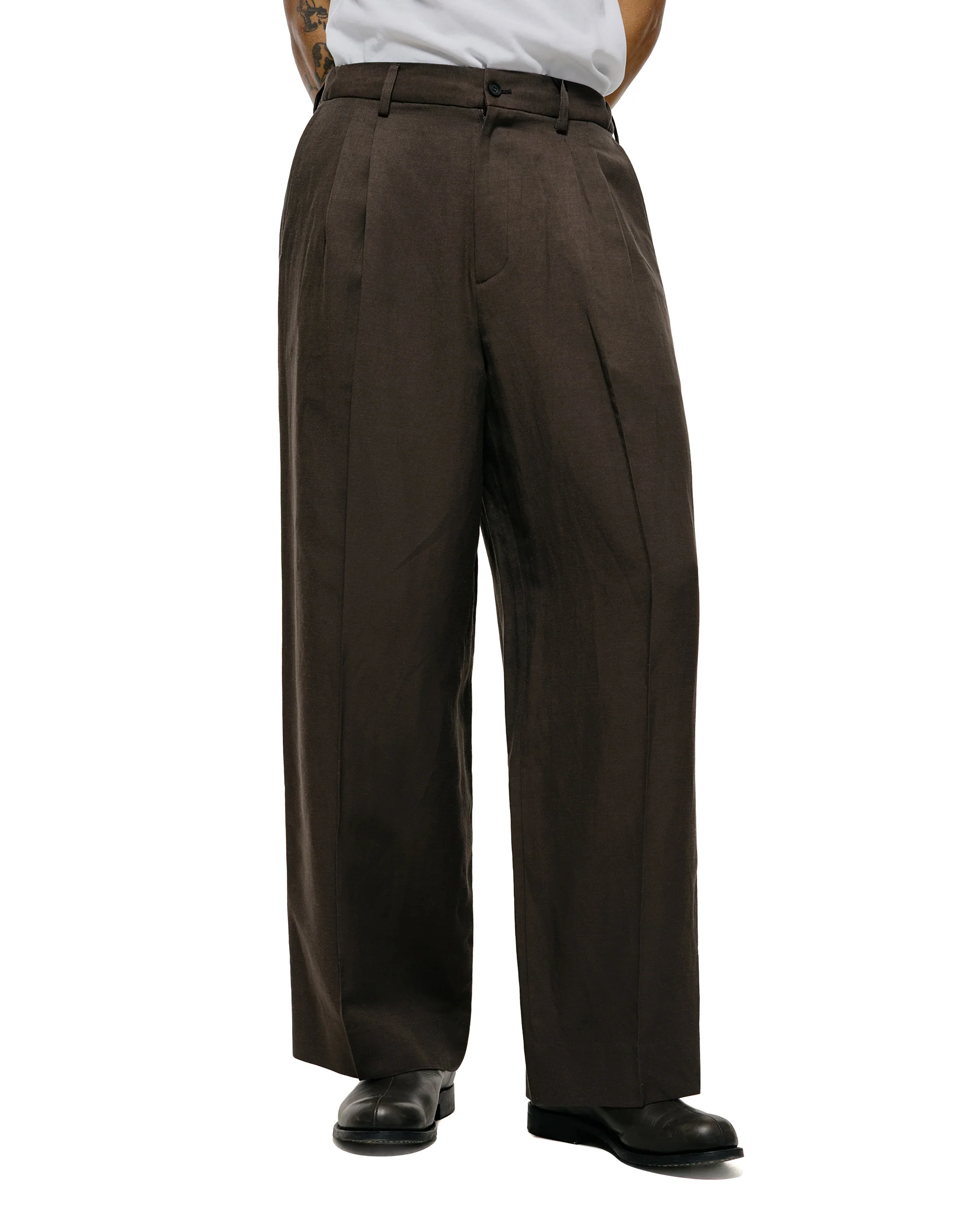 ssstein Viscose/Linen/Rayon Twill Easy Long Wide Trousers Khaki Brown - Image 2