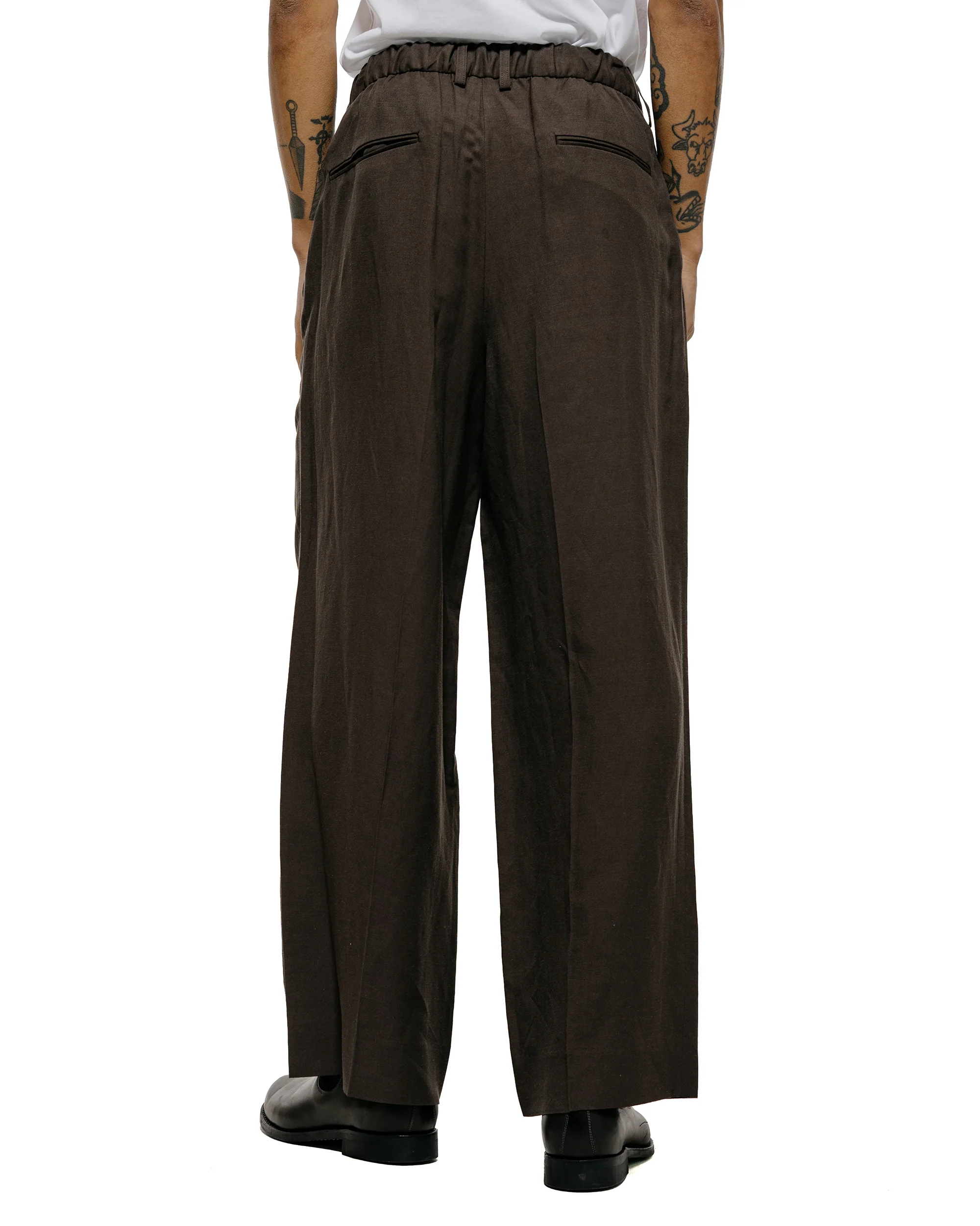 ssstein Viscose/Linen/Rayon Twill Easy Long Wide Trousers Khaki Brown - Image 3