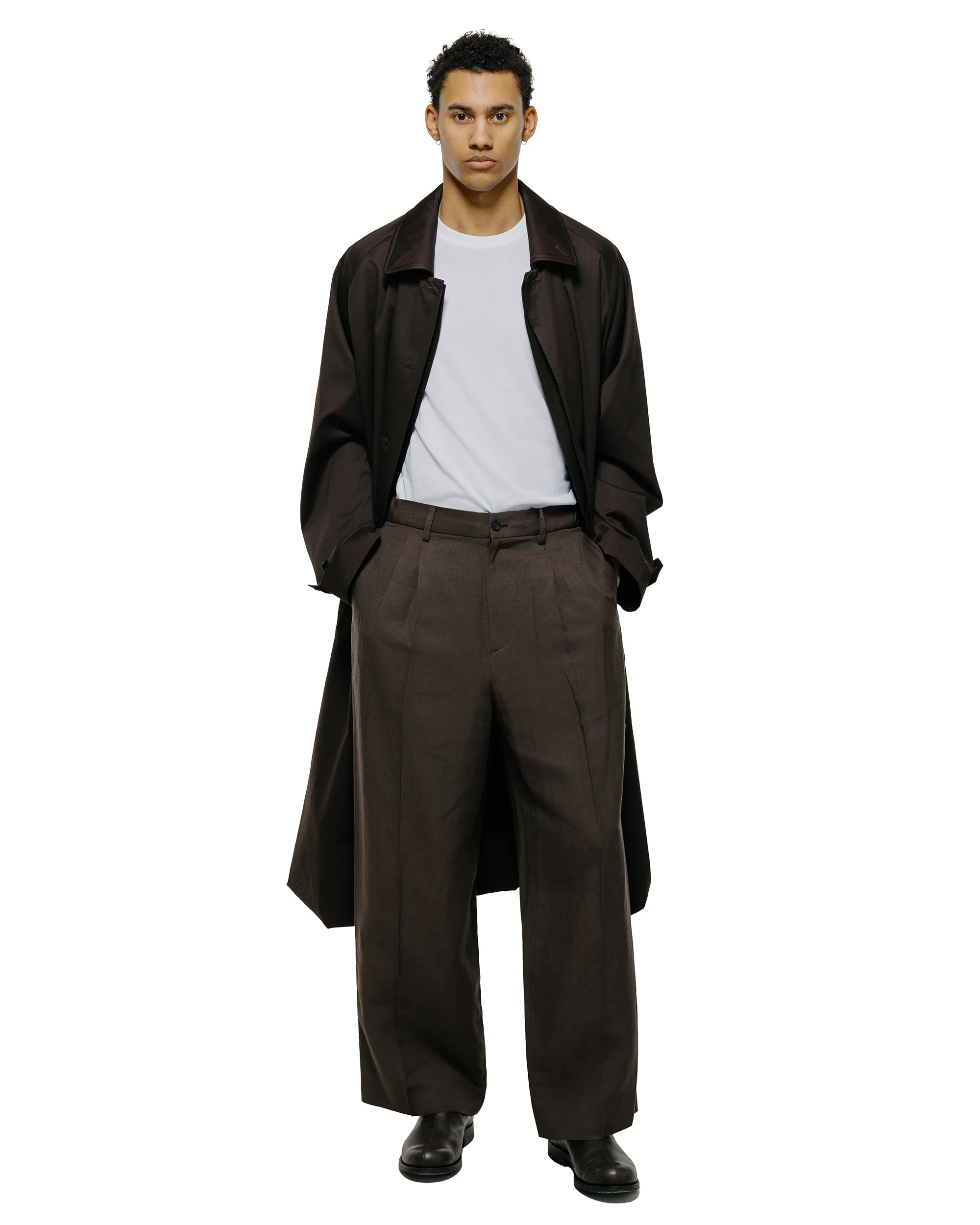 ssstein Viscose/Linen/Rayon Twill Easy Long Wide Trousers Khaki Brown - Image 4