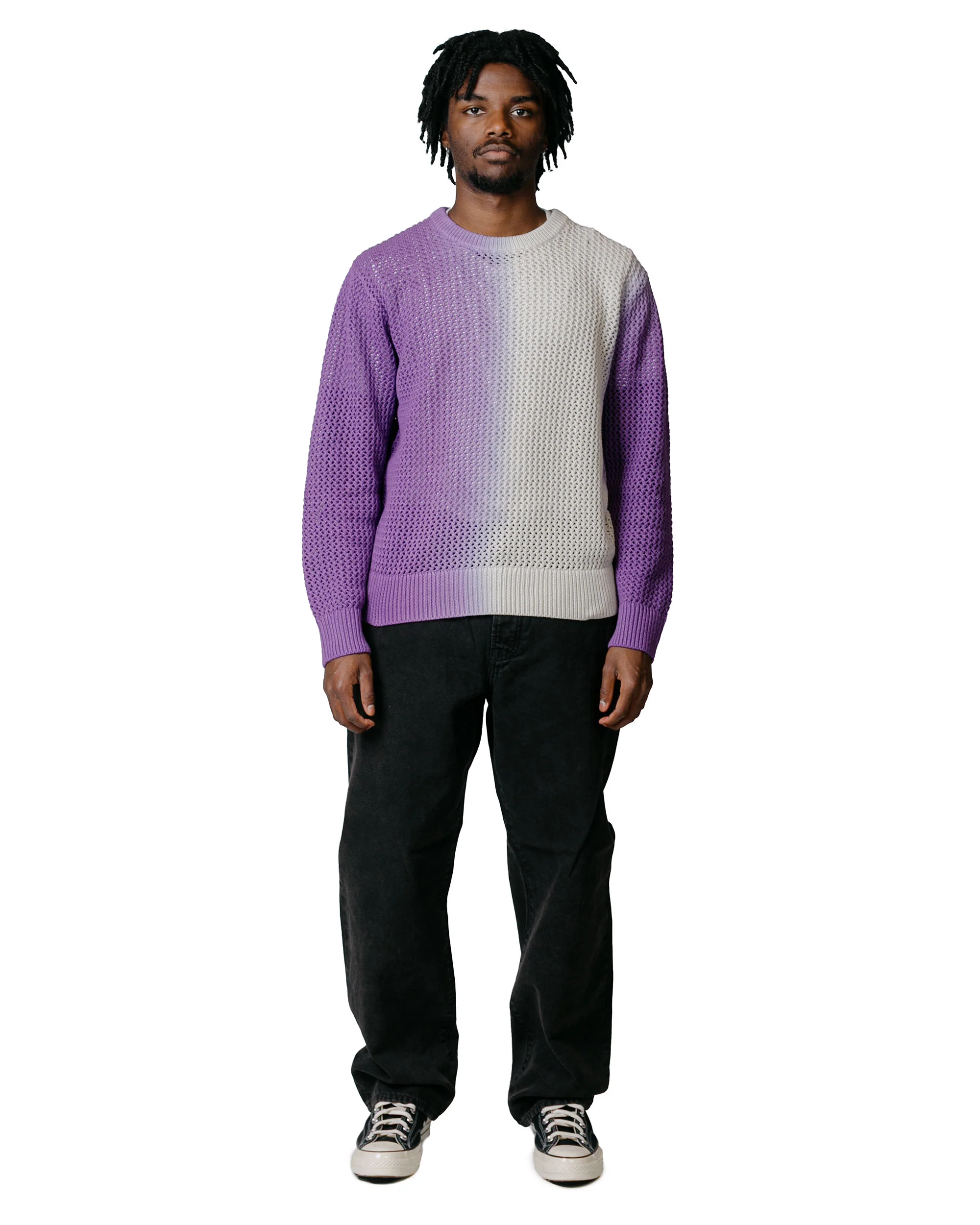 Stüssy Pigment Dyed Loose Gauge Sweater Purple - Image 4