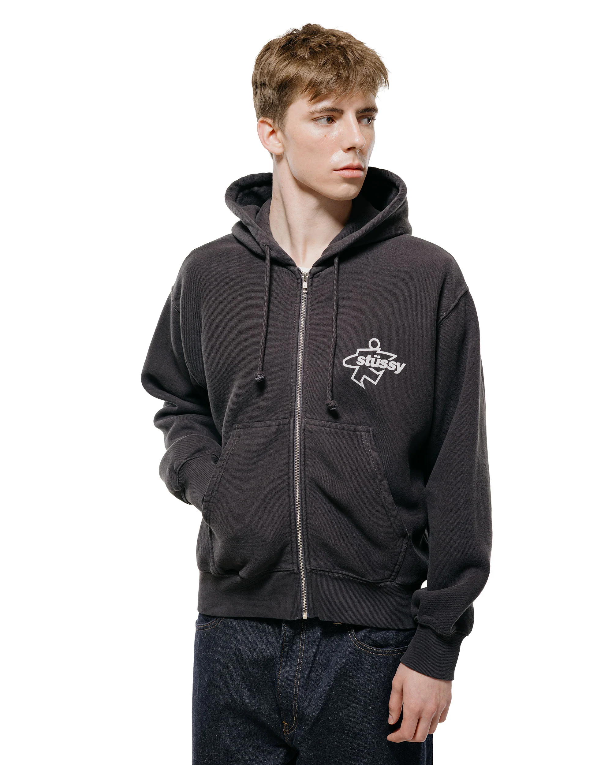 Stüssy Surf Size Garment Dyed Zip Hoodie Faded Black - Image 2