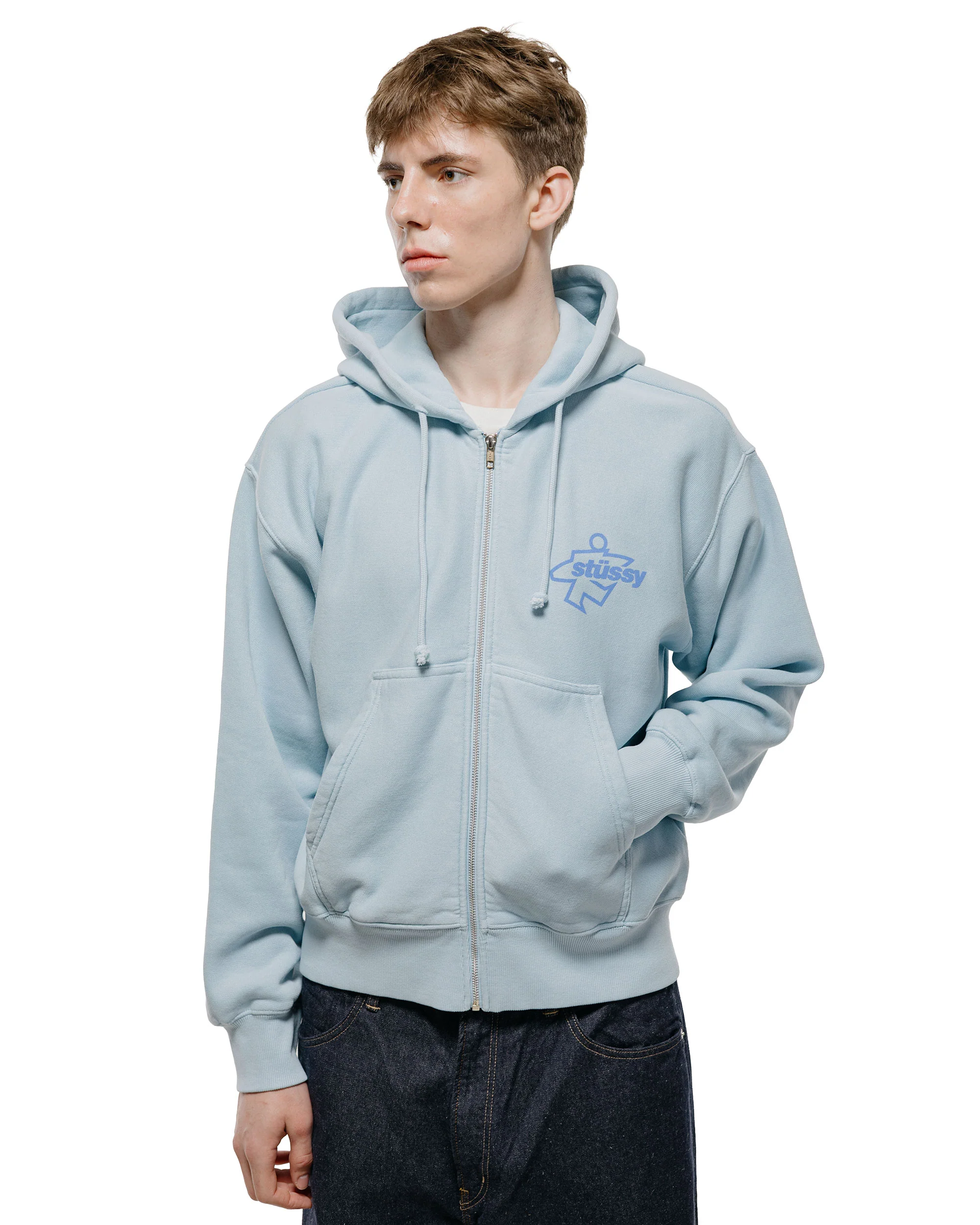 Stüssy Surf Size Garment Dyed Zip Hoodie Sky Blue - Image 2