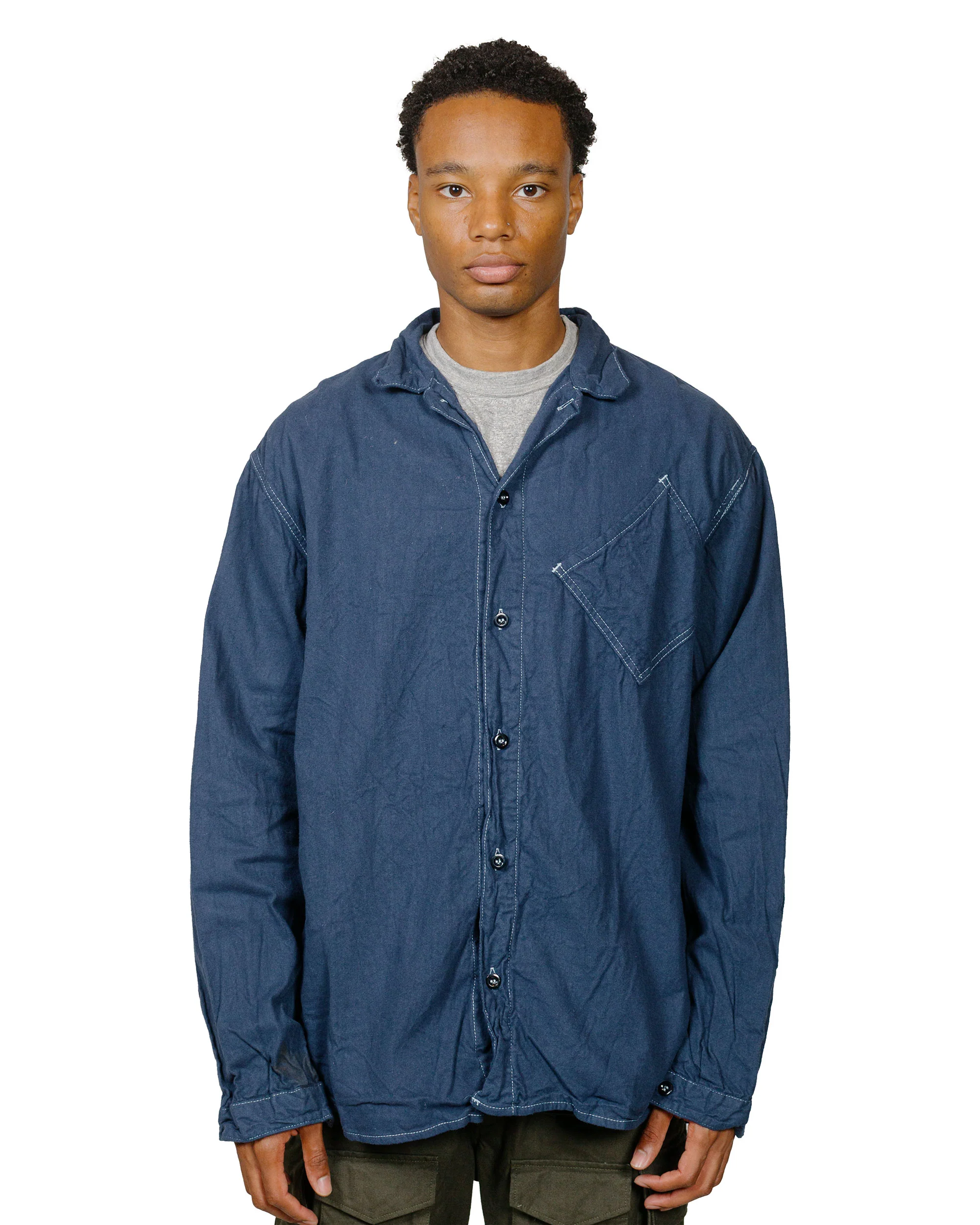 Tender 465 Argyle Chest Pocket Shirt Barge Blue Cotton Flannel Rinsed - Image 2