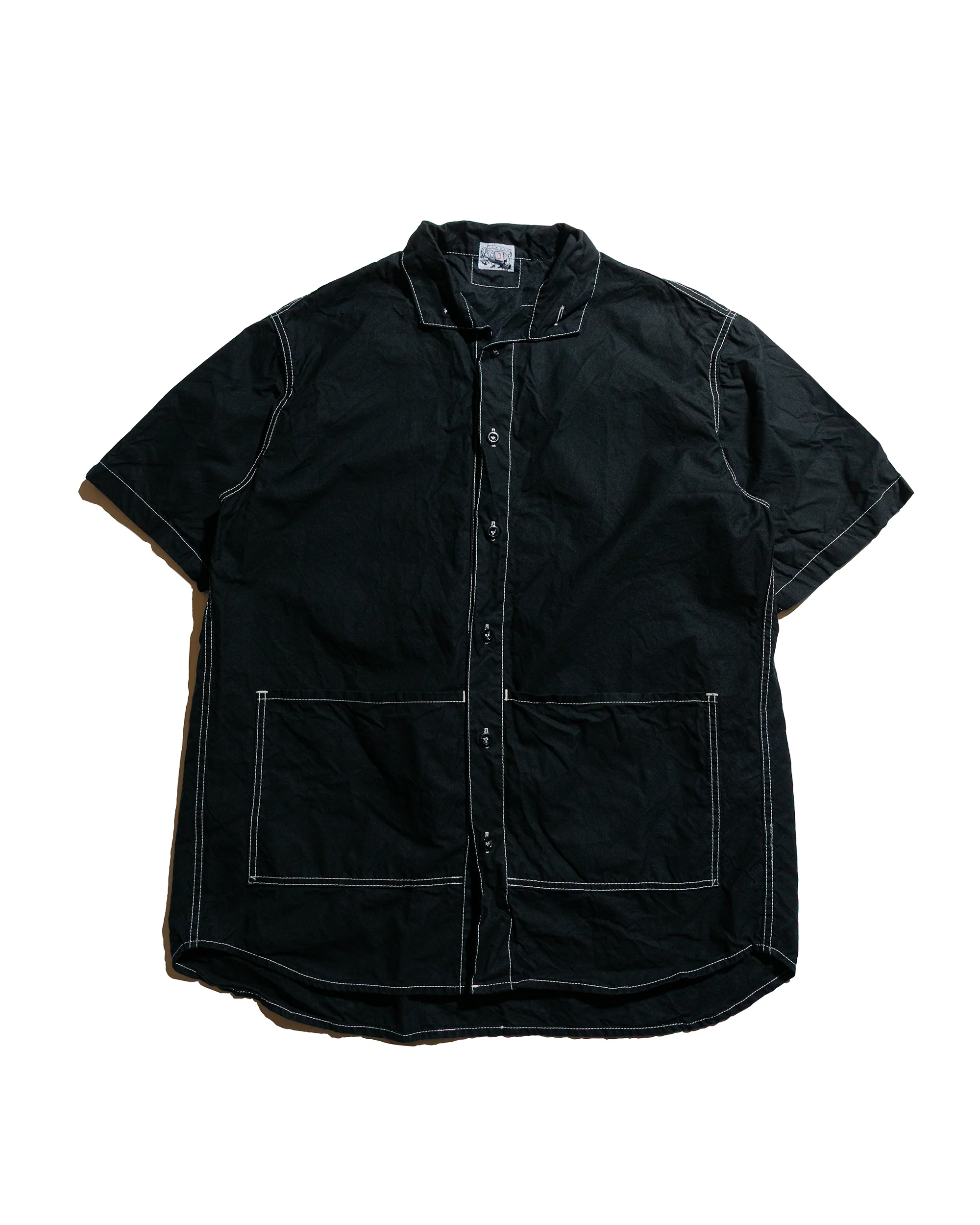 Tender Type 469 Short Sleeve Flipped Collar Shirt Black Cotton Panama Rinsed