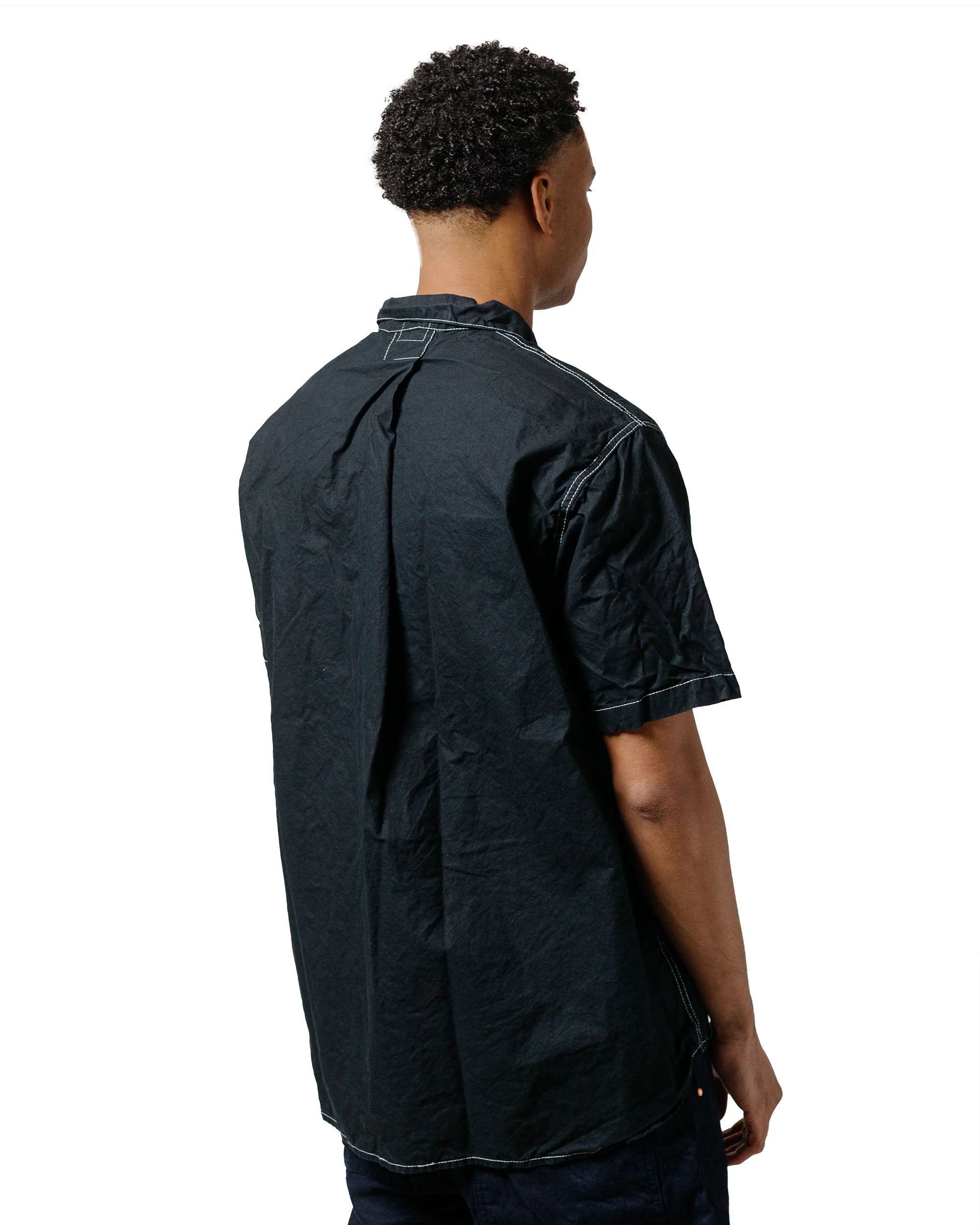 Tender Type 469 Short Sleeve Flipped Collar Shirt Black Cotton Panama Rinsed - Image 3