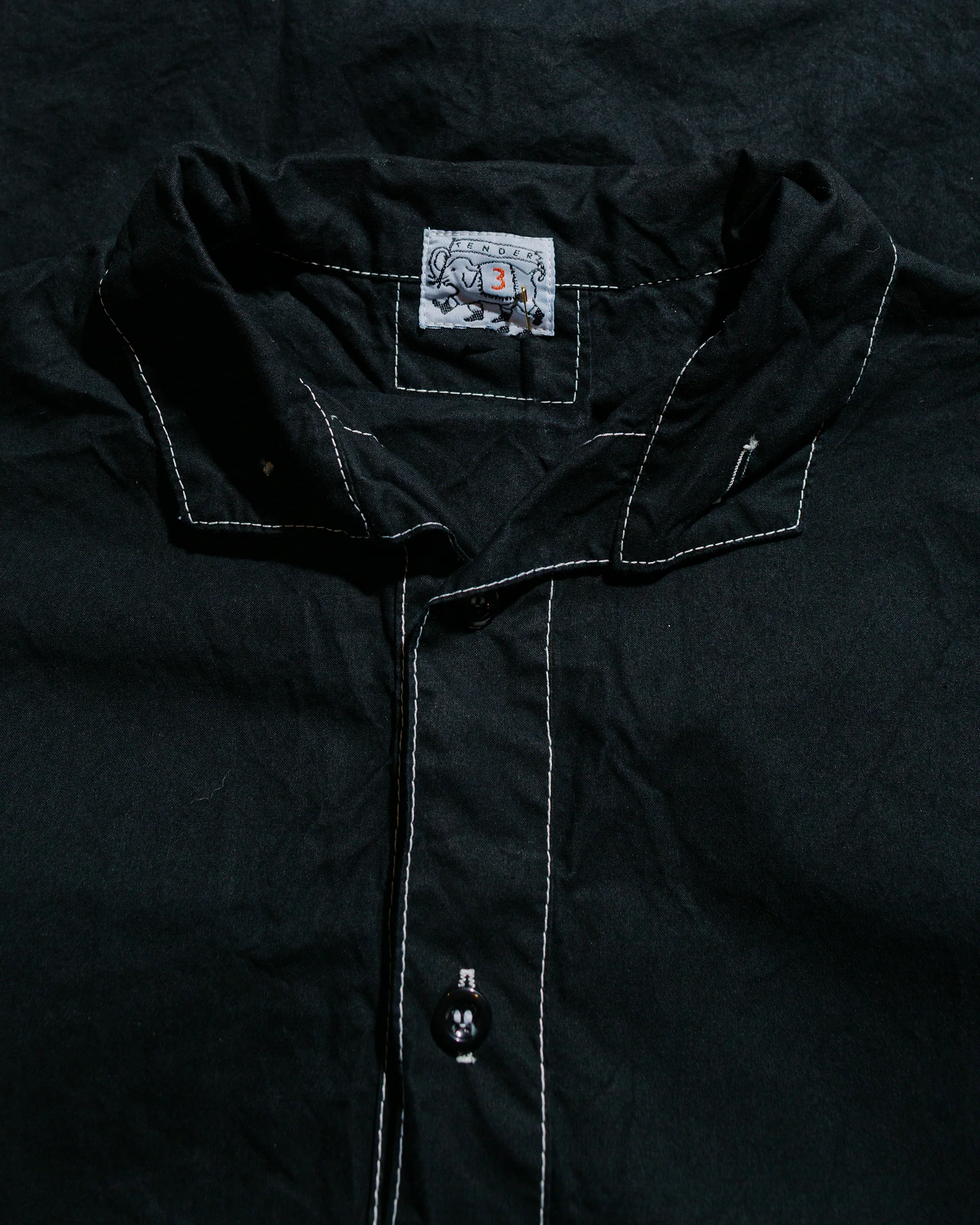 Tender Type 469 Short Sleeve Flipped Collar Shirt Black Cotton Panama Rinsed - Image 5