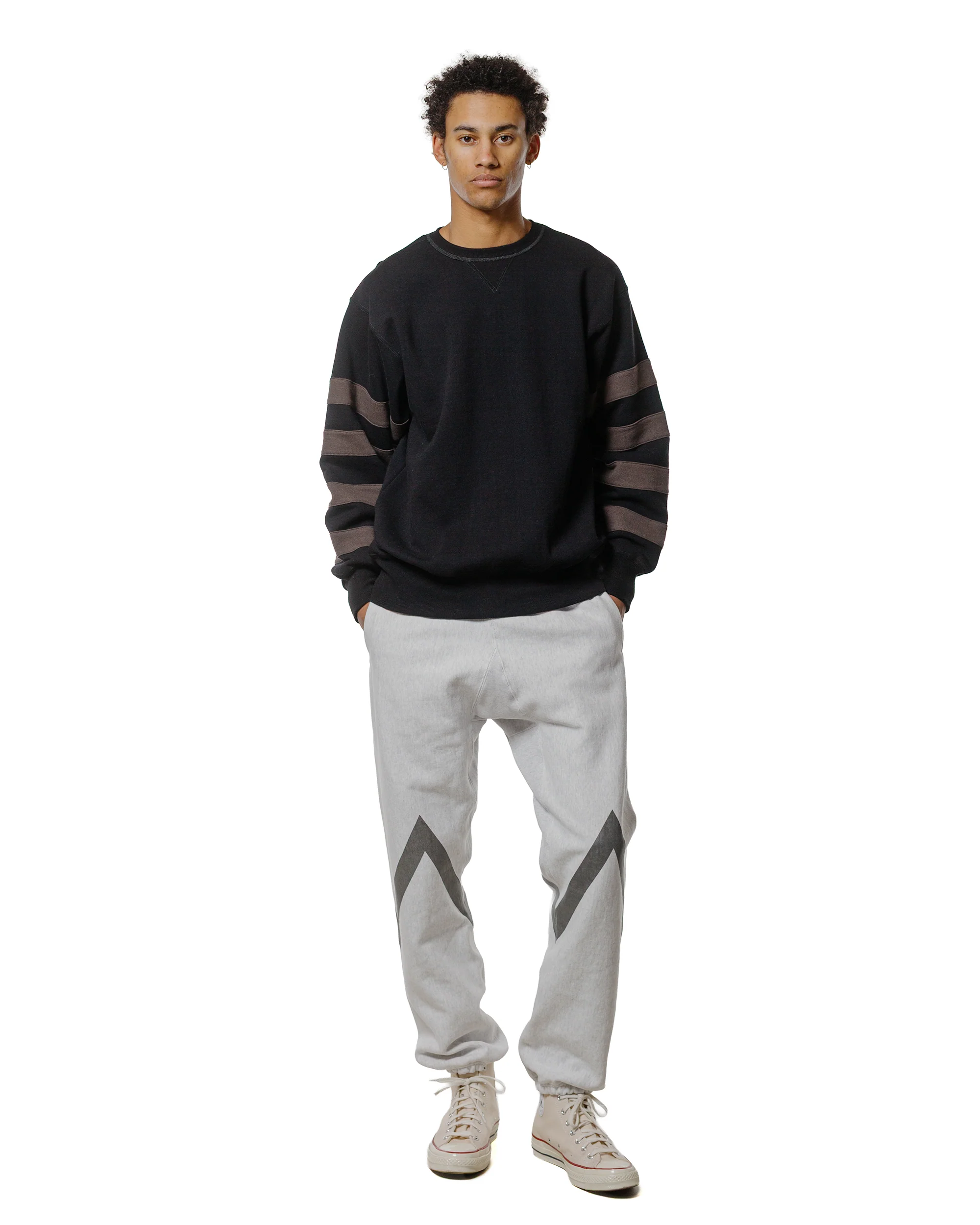 The Real McCoy’s BC25101 Buco Striped-Sleeve Sweatshirt Black Charcoal - Image 4