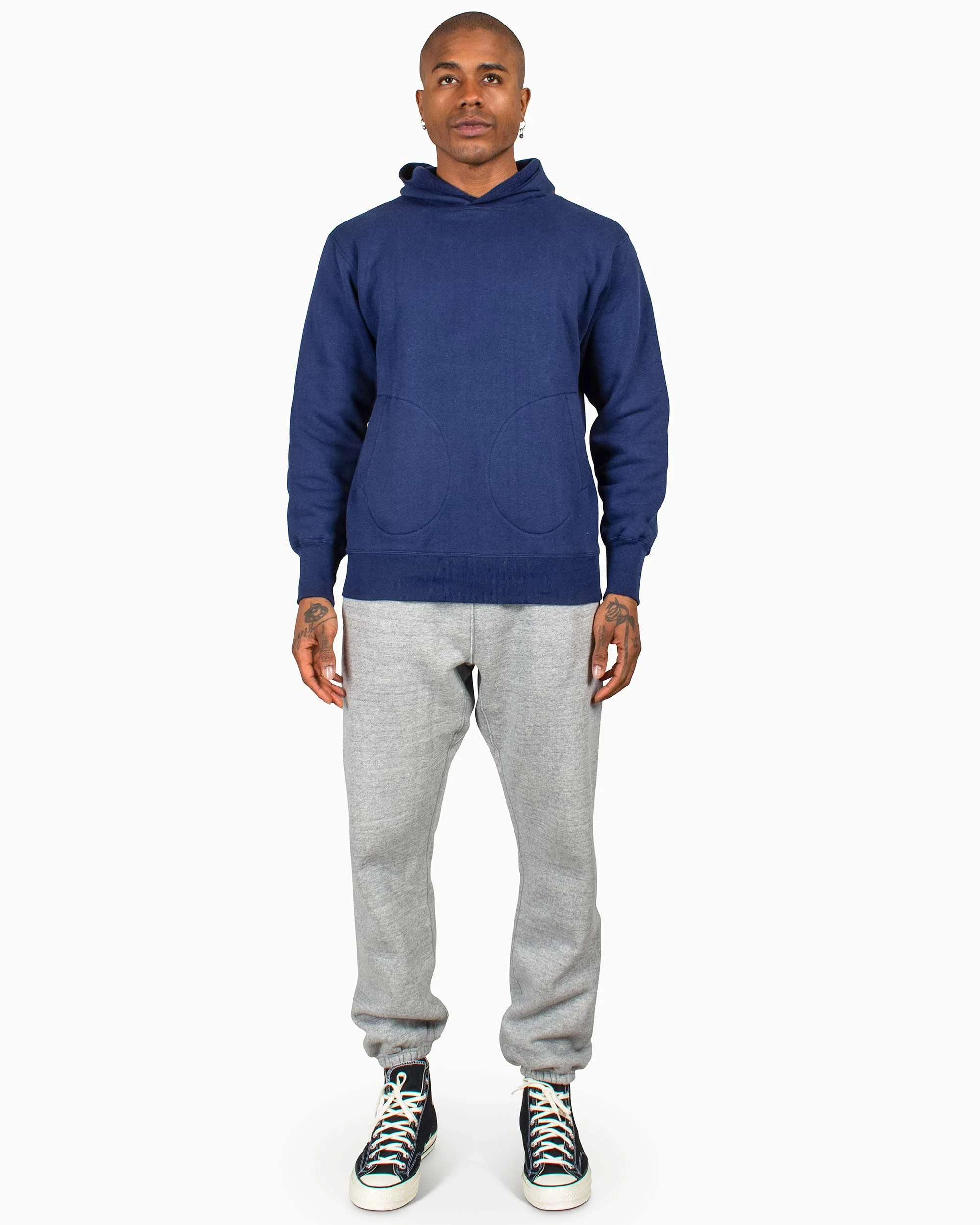 The Real McCoy’s MC22112 Boxing Glove Pocket Hooded Sweatshirt Navy - Image 2