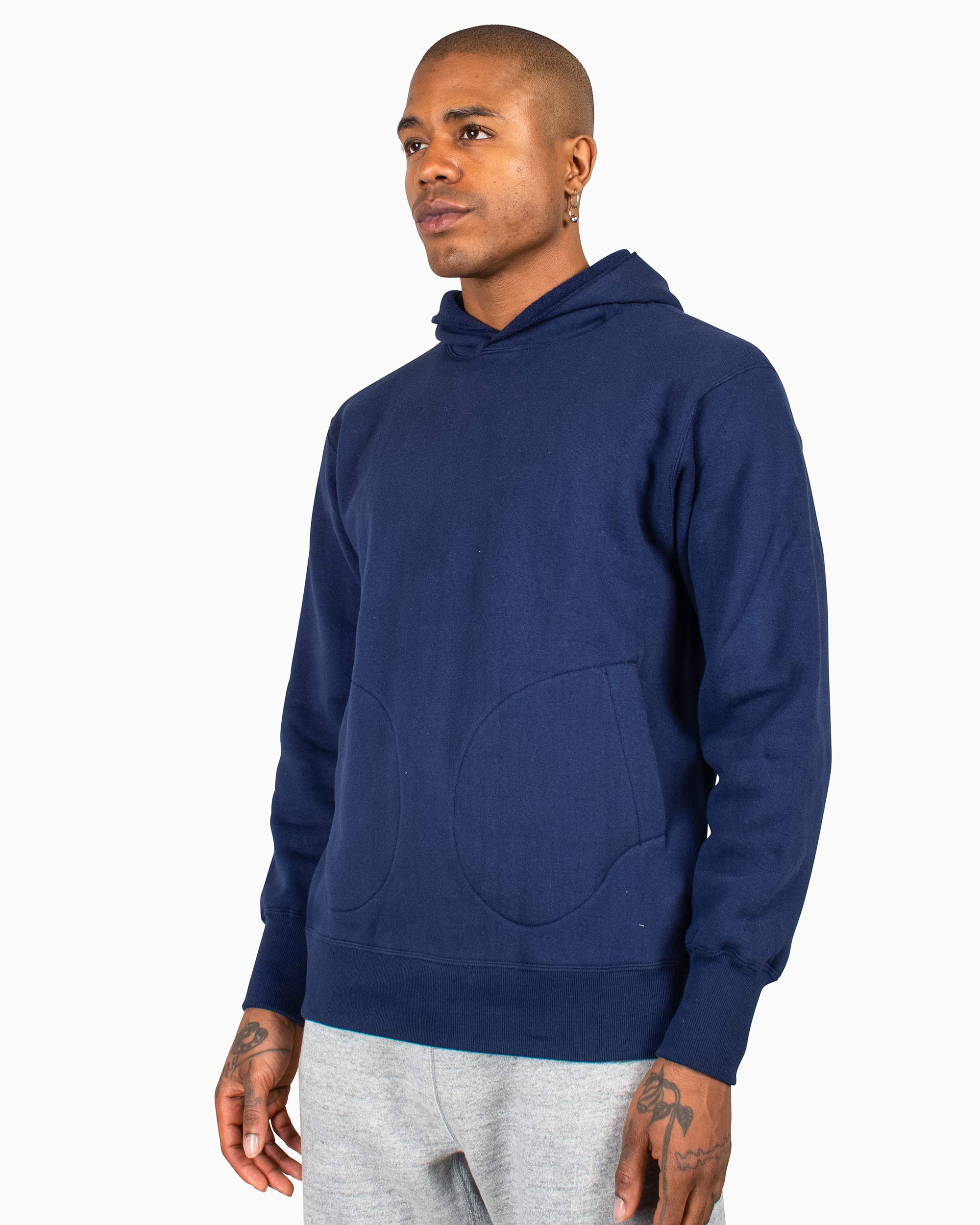 The Real McCoy’s MC22112 Boxing Glove Pocket Hooded Sweatshirt Navy - Image 4