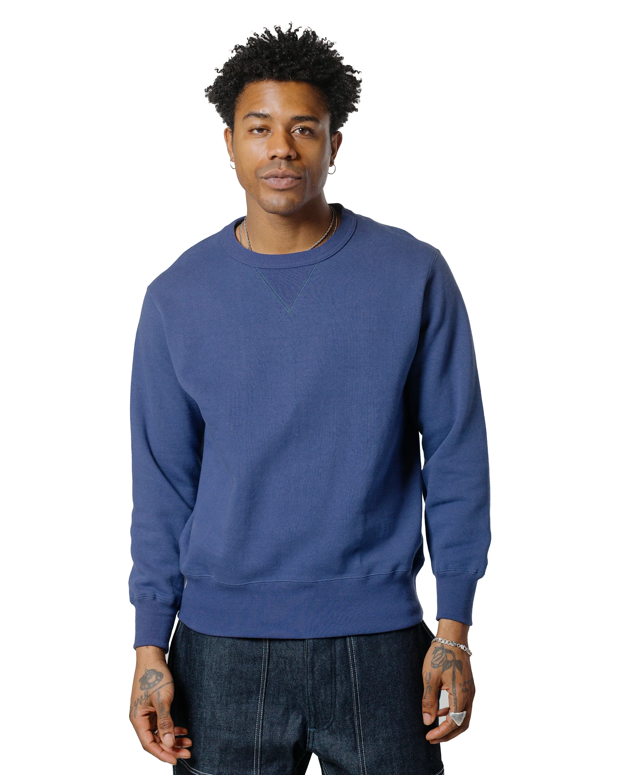 The Real McCoy’s MC24113 10 Oz. Loopwheel Crewneck Sweatshirt MQ Navy - Image 2