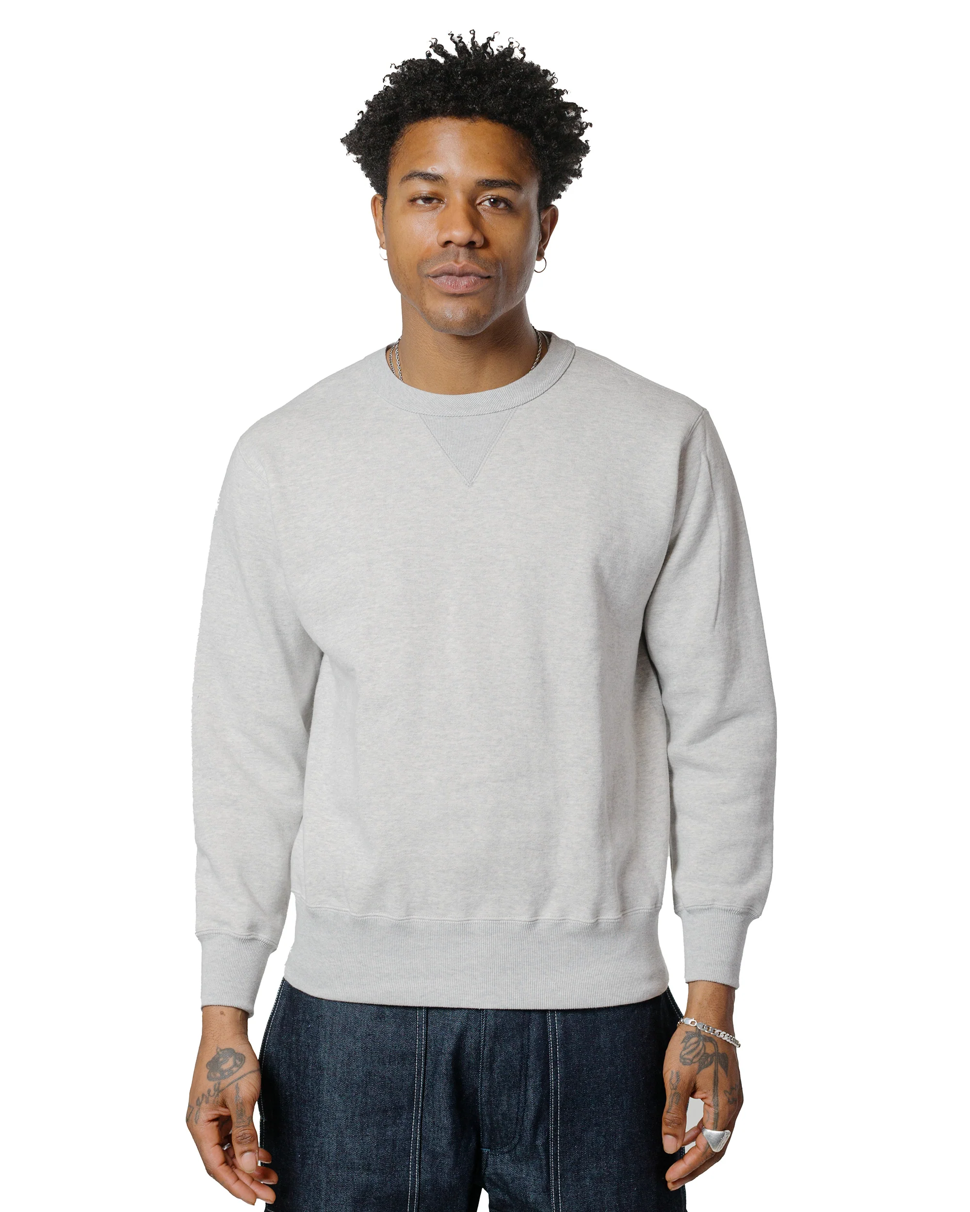 The Real McCoy’s MC24113 10 Oz. Loopwheel Crewneck Sweatshirt Snow Gray - Image 2