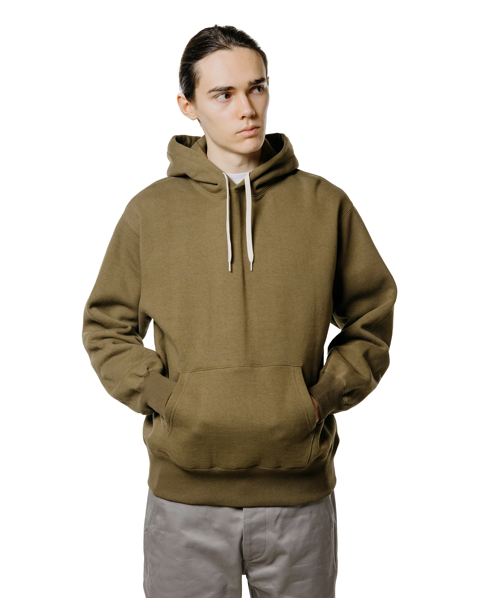 The Real McCoy’s MC24114 10 Oz. Loopwheel Hooded Sweatshirt Olive - Image 2