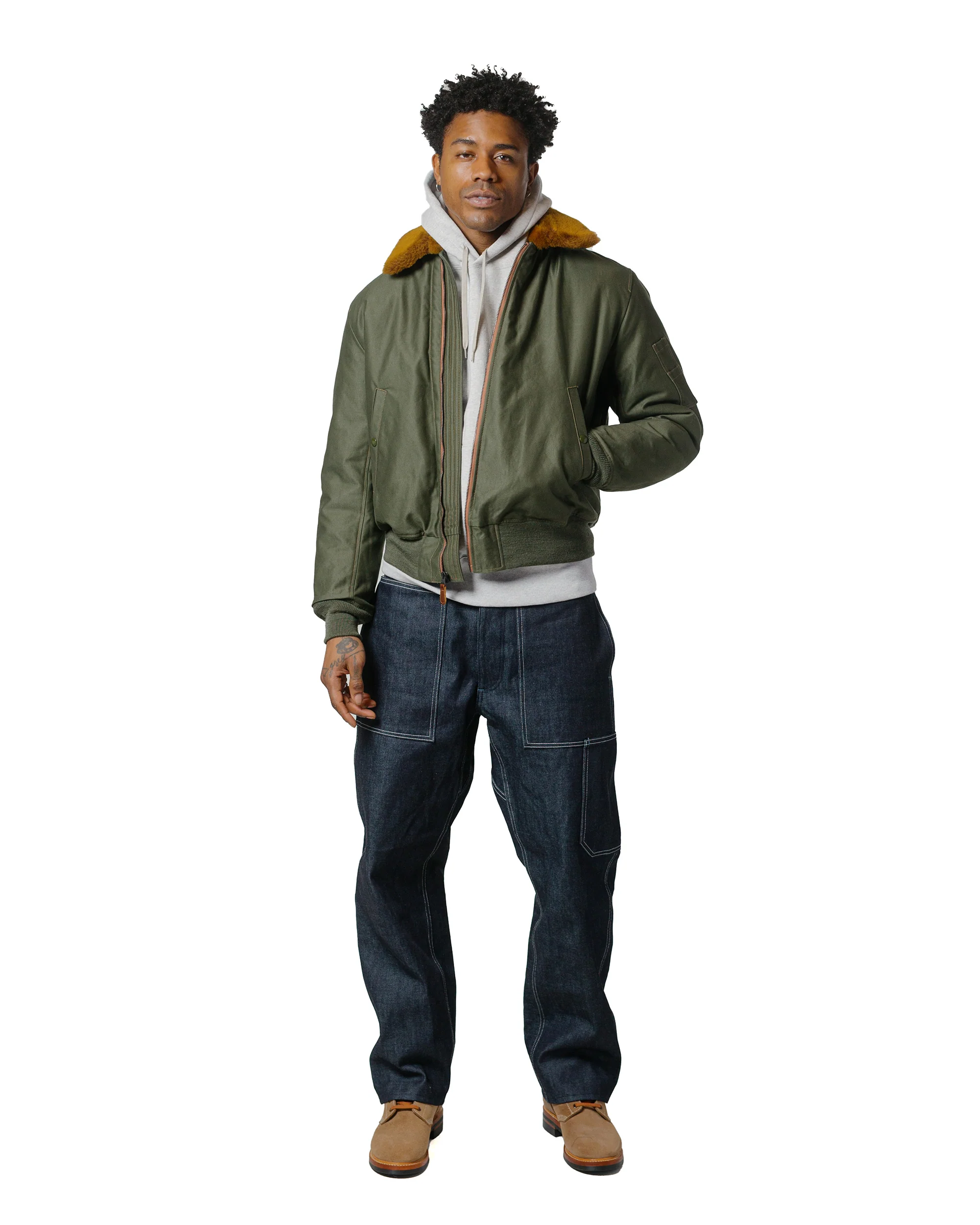 The Real McCoy’s MC24114 10 Oz. Loopwheel Hooded Sweatshirt Snow Gray - Image 4