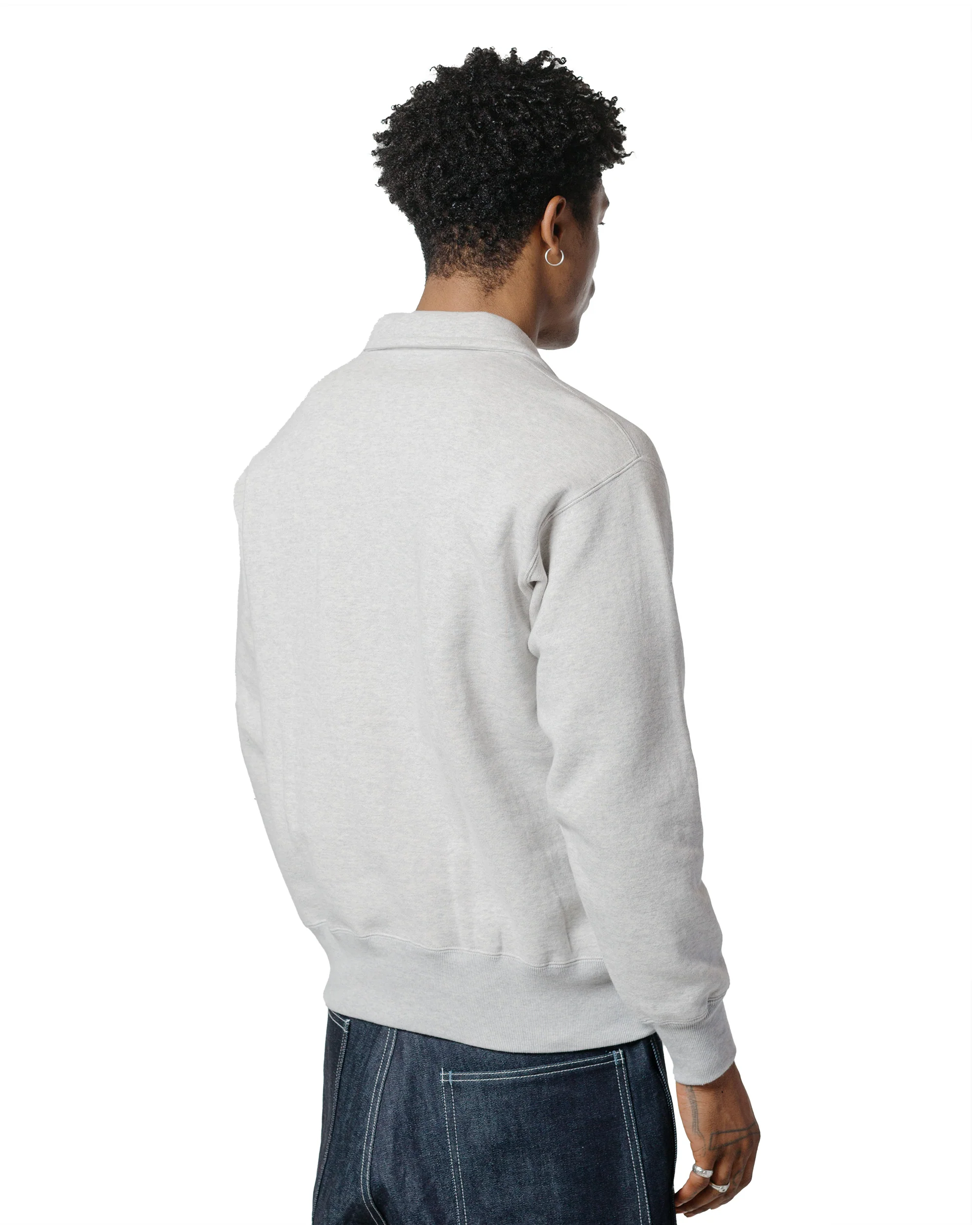 The Real McCoy’s MC24115 10 Oz. Loopwheel 1/4 Zip Sweatshirt Snow Gray - Image 3