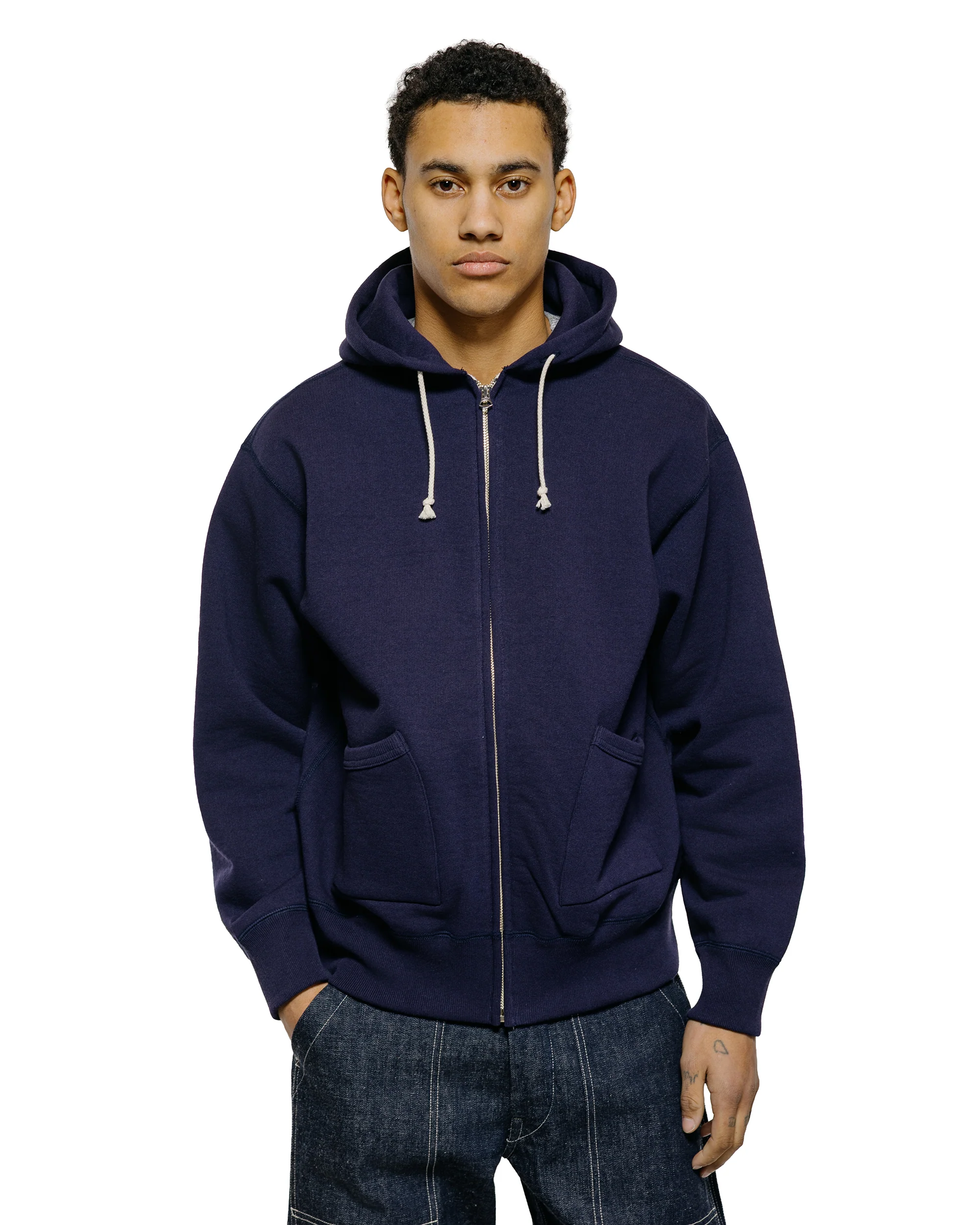 The Real McCoy’s MC25106 12 Oz. Ball Park F/Z Hooded Sweatshirt L.Navy - Image 2