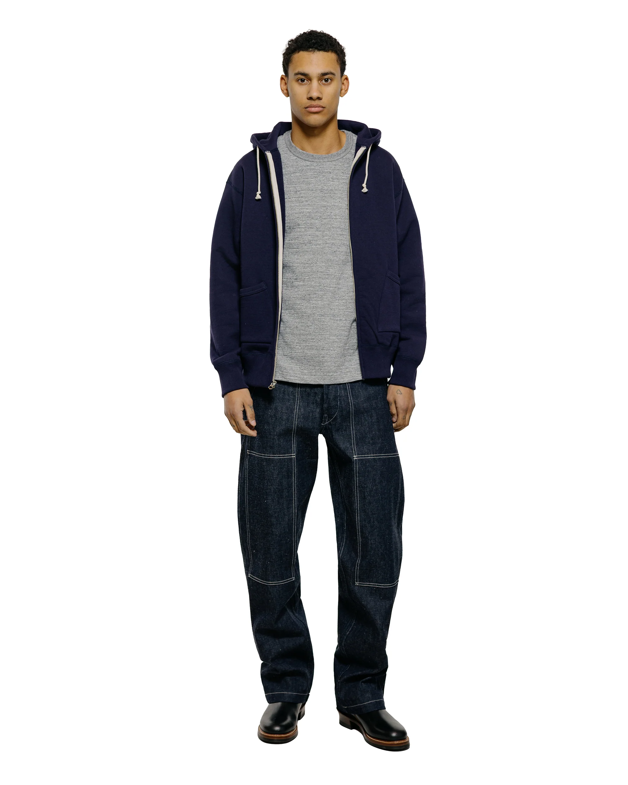 The Real McCoy’s MC25106 12 Oz. Ball Park F/Z Hooded Sweatshirt L.Navy - Image 4