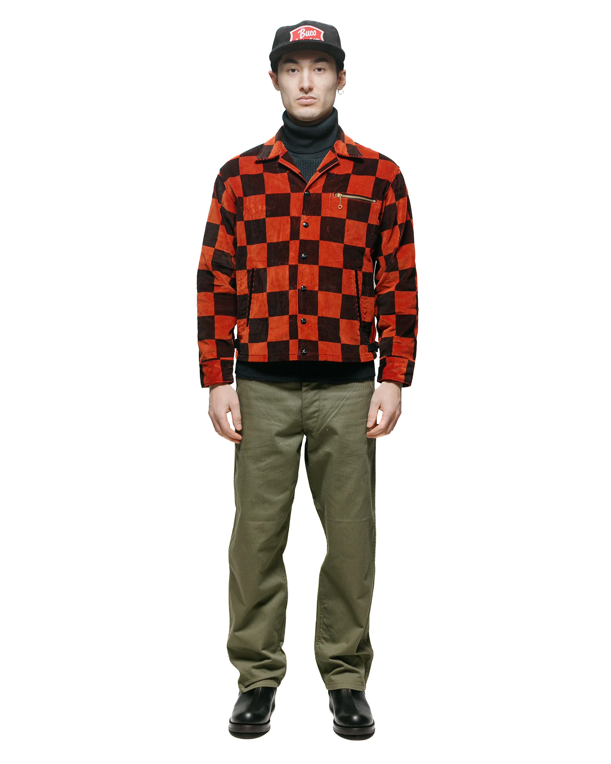 The Real McCoy's BJ23103 Buco Checkered Corduroy Jacket Orange/Black - Image 4